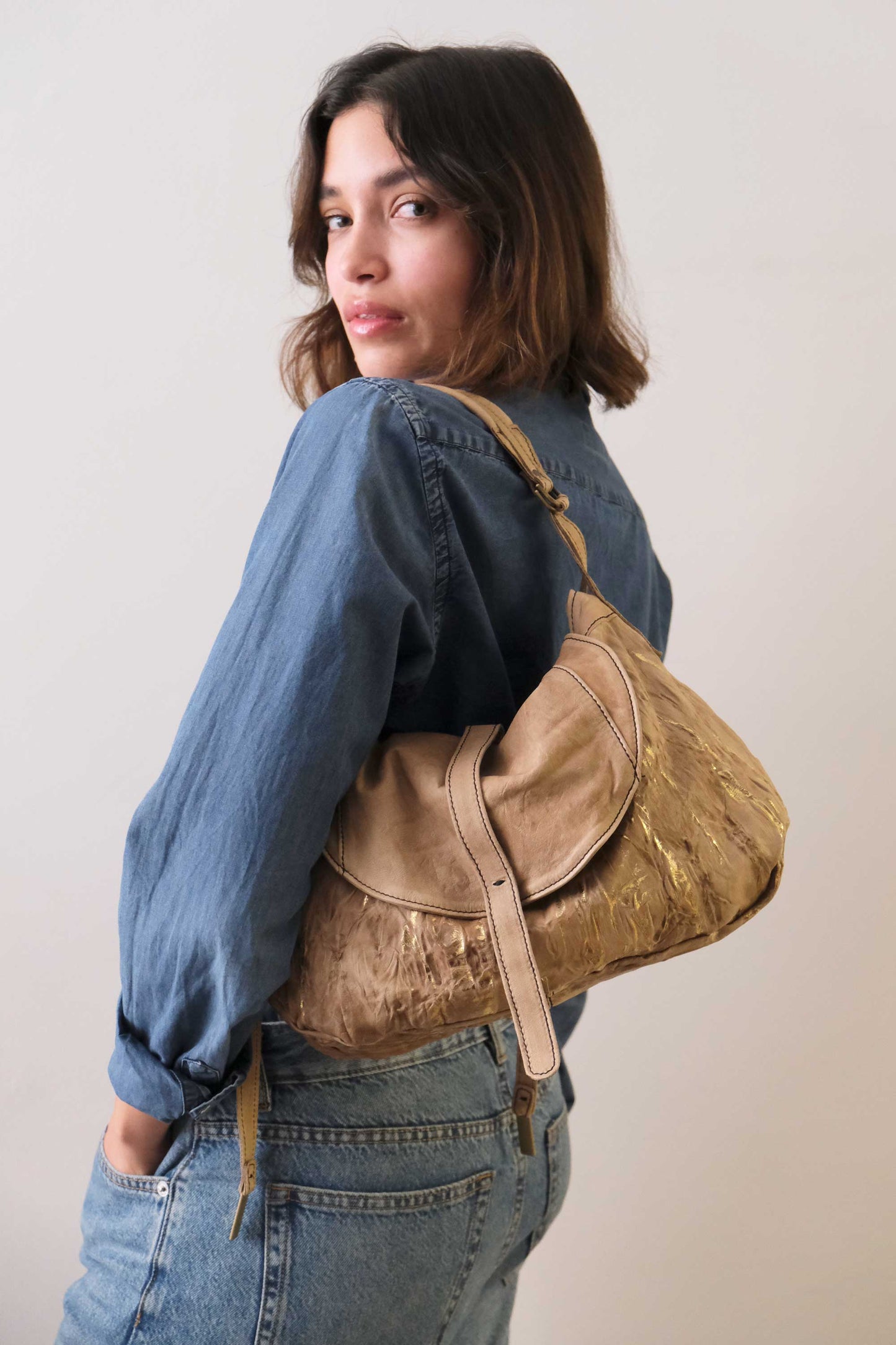 Do saddle bag in nuggets gold soft nappa lomé