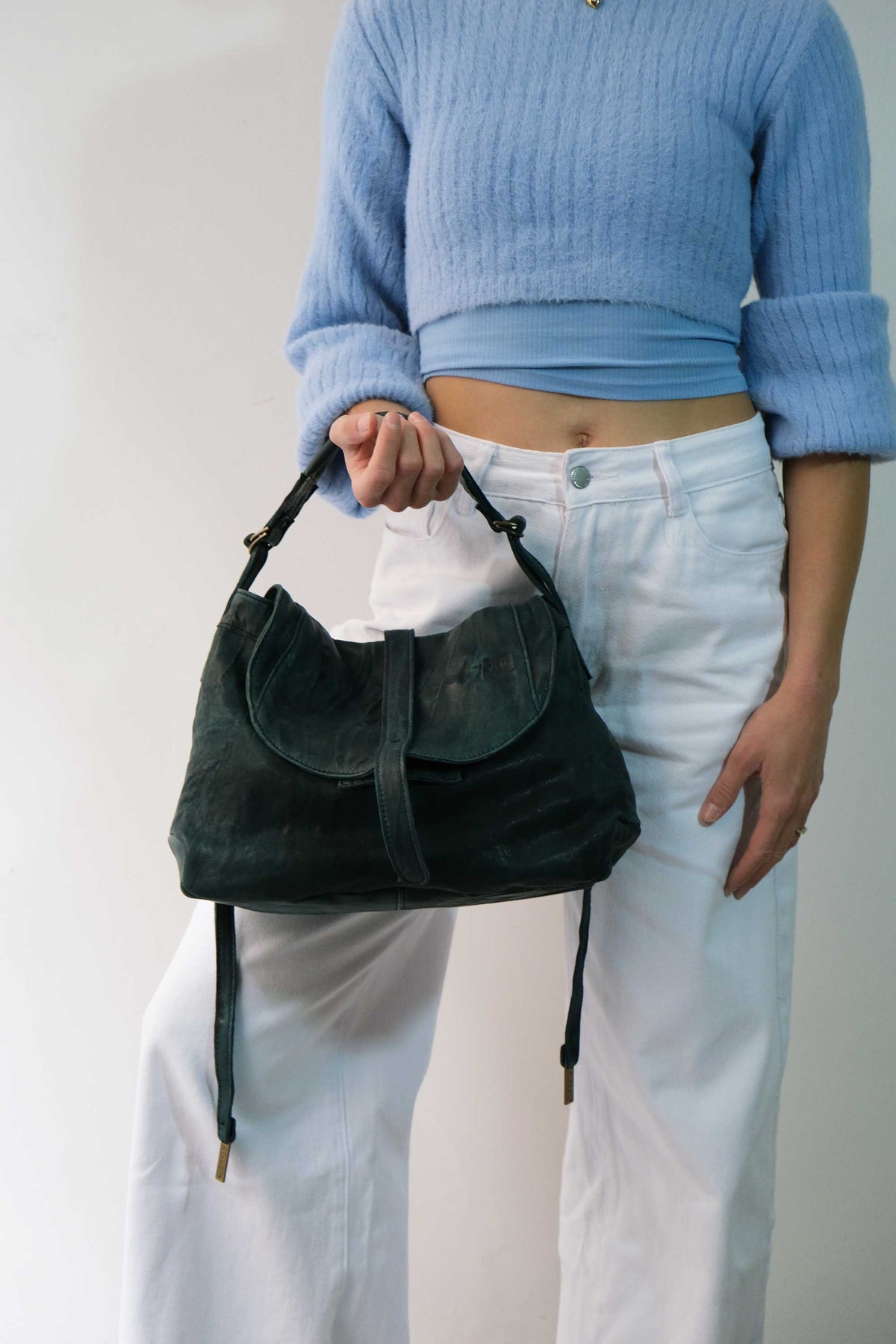 Do saddle bag in teal soft washed nappa - Made in Italy -