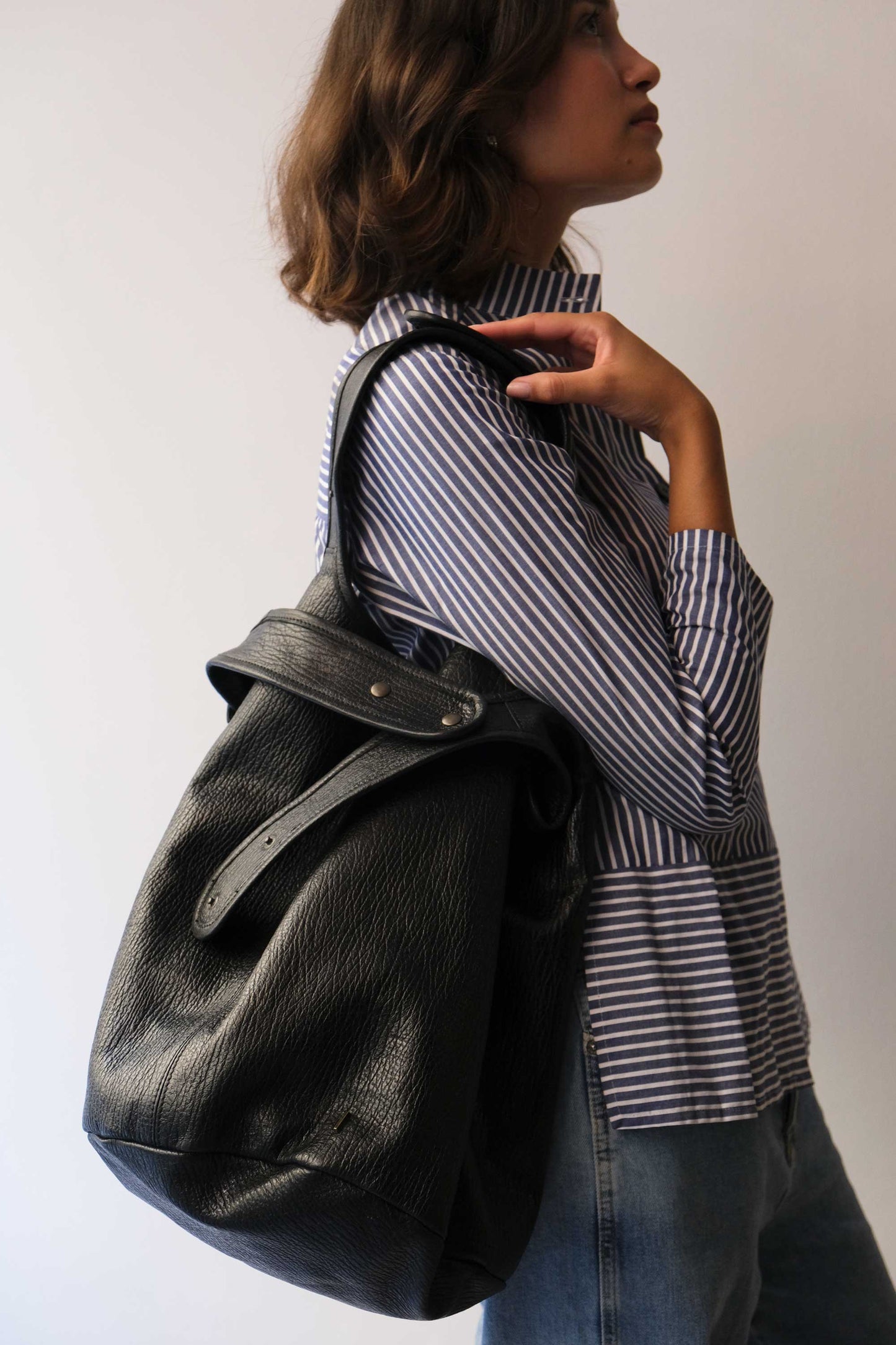 Lena tote bag in nappa nera