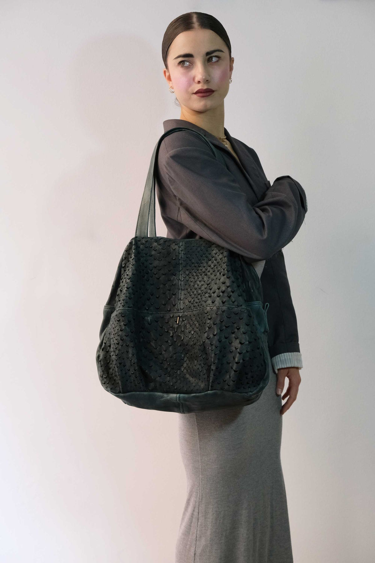 Riri tote bag in teal perforated nappa - Made in Italy -