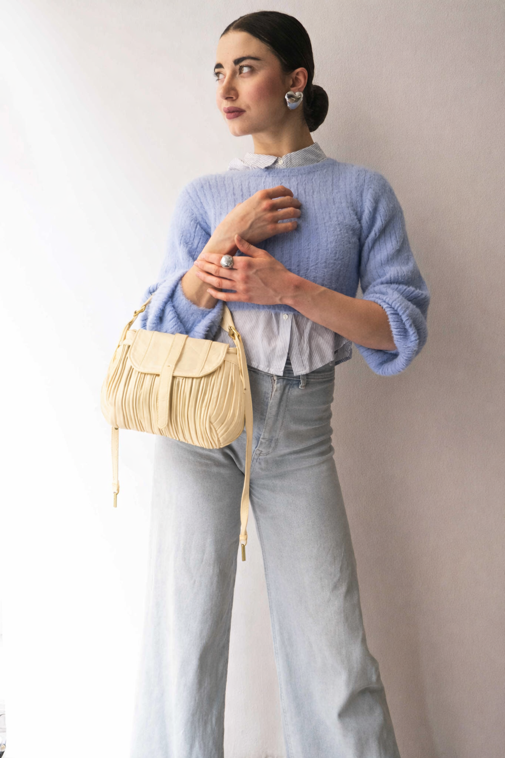 PRE ORDER discount 15%-Do mini saddle bag in pleated creamcolour nappa leather - use code PREORDER15 - DELIVERY IS ESTIMATED WITHIN APPROXIMATELY 30 DAYS FROM THE ORDER DATE- Made in Italy -