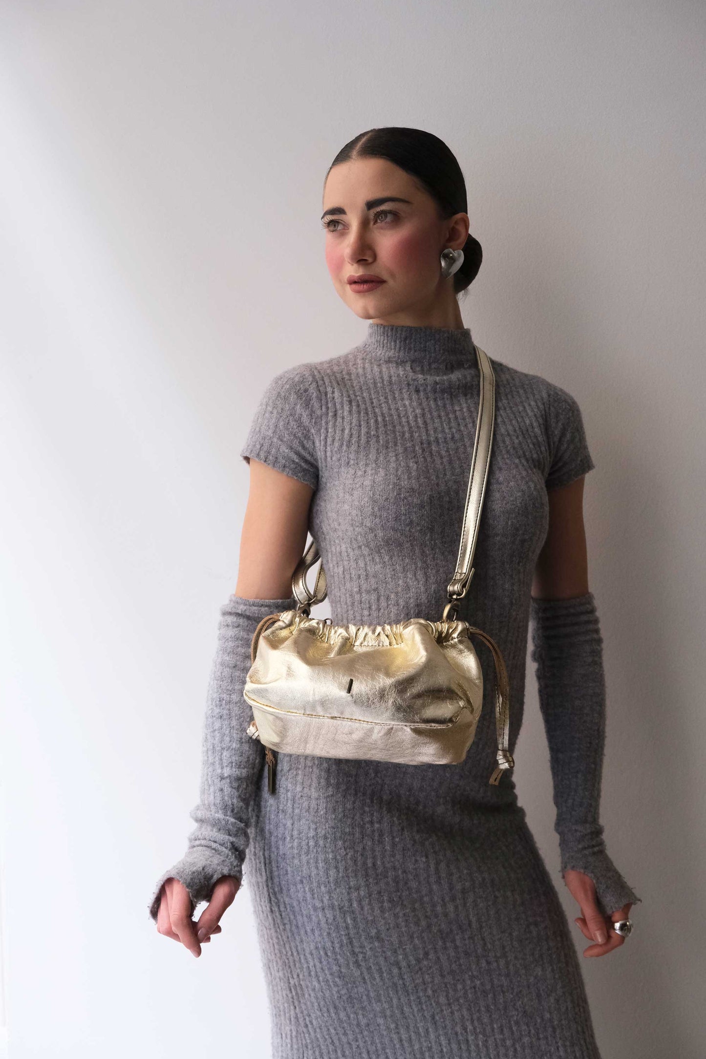 Agnes Mini in gold laminated calf leather – Made in Italy -