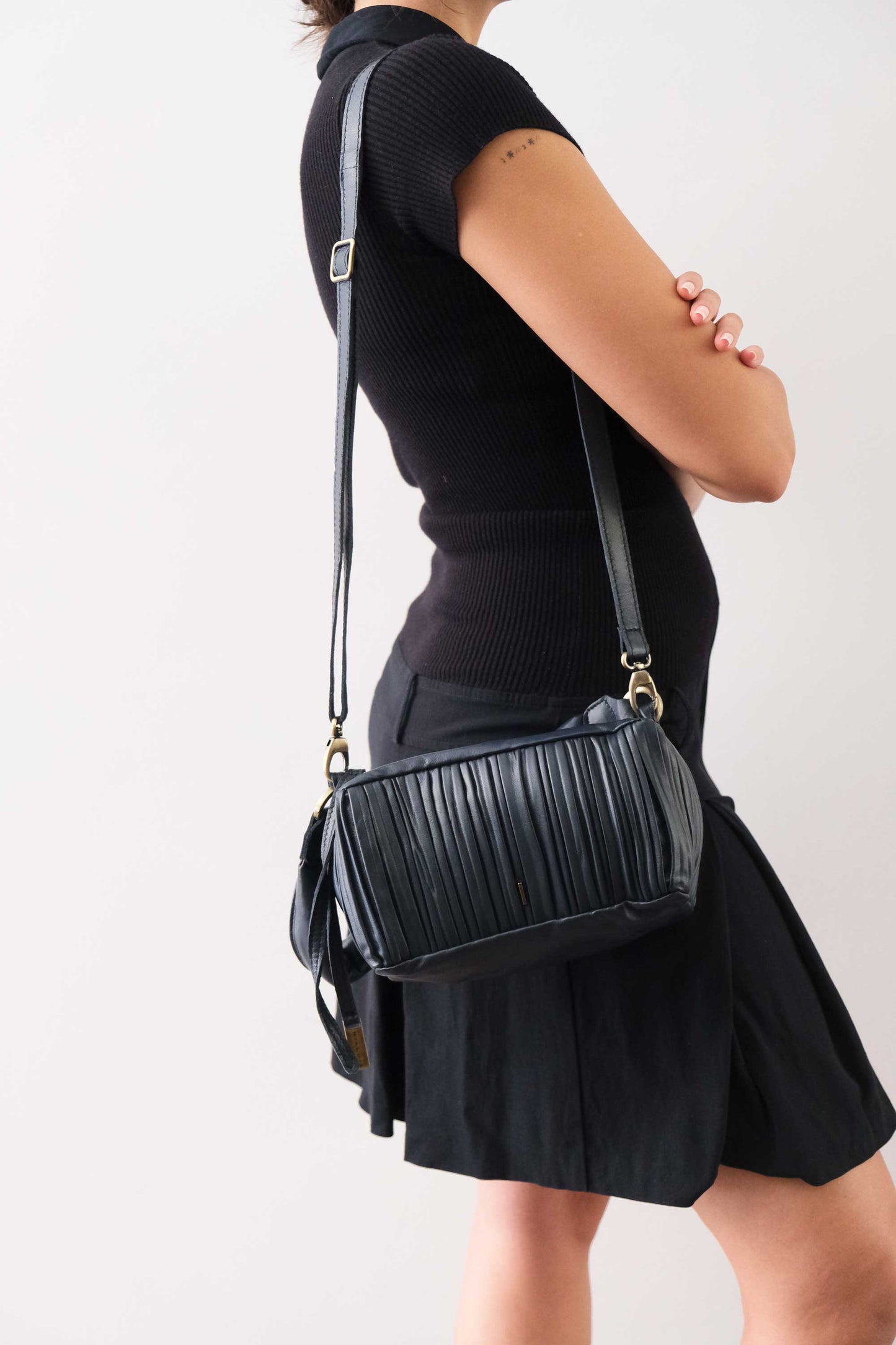 PRE ORDER discount 15%- Bobo mini in navy pleated leather nappa - use code PREORDER15 - ESTIMATED DELIVERY SEPTEMBER 15- Made in Italy -