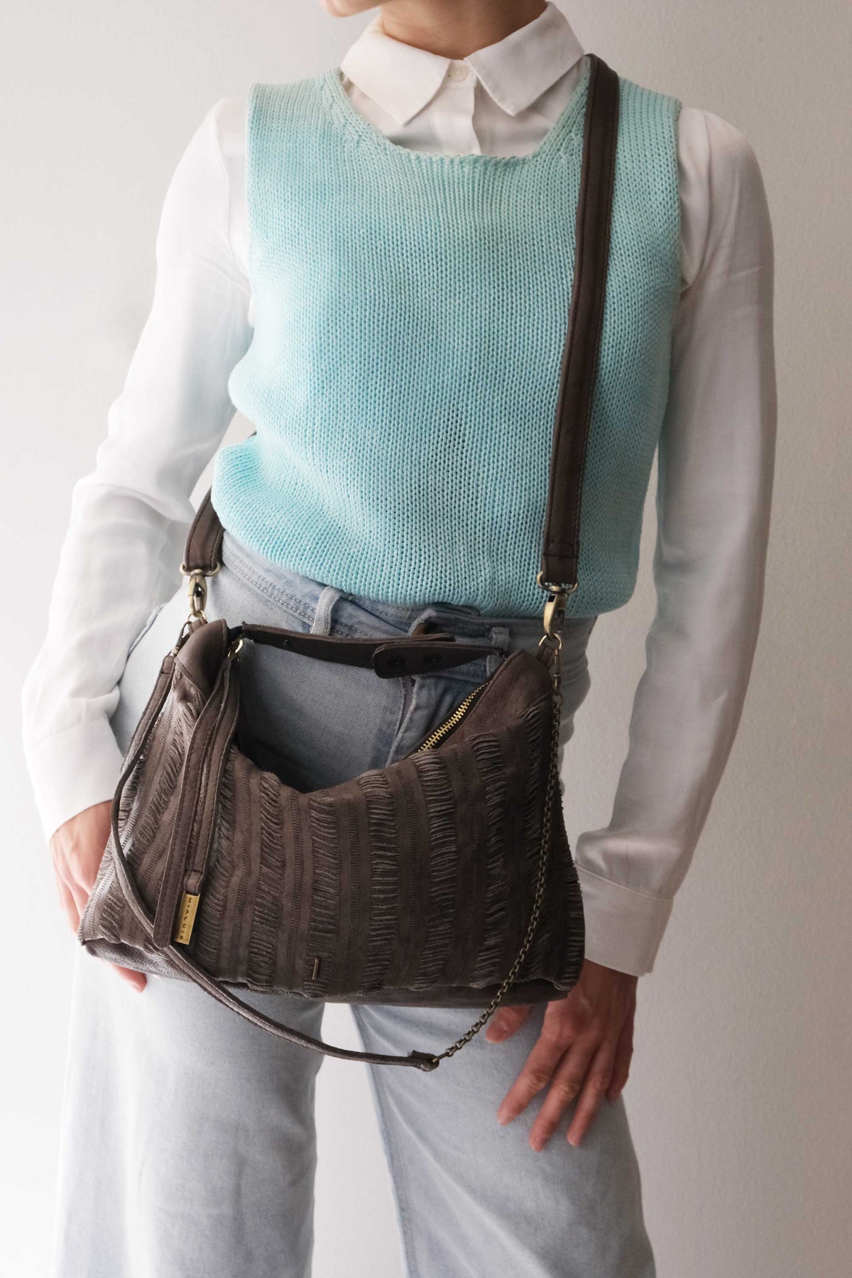 Chicca Media hobo bag in brown fringe nappa - Made in Italy -