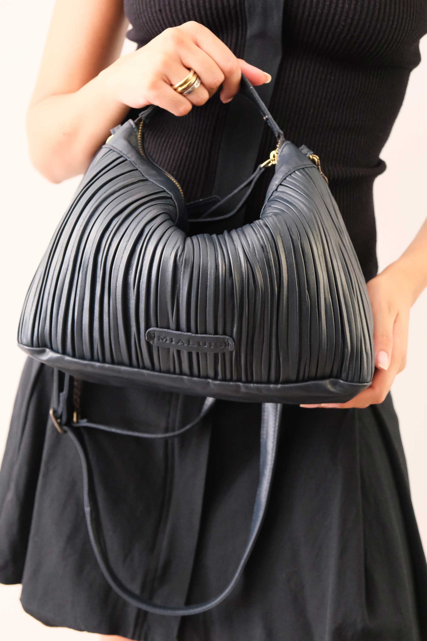 PRE ORDER discount 15%-Chicca Media hobo bag in navy pleated leather - use code PREORDER15 - ESTIMATED DELIVERY SEPTEMBER 15- Made in Italy -
