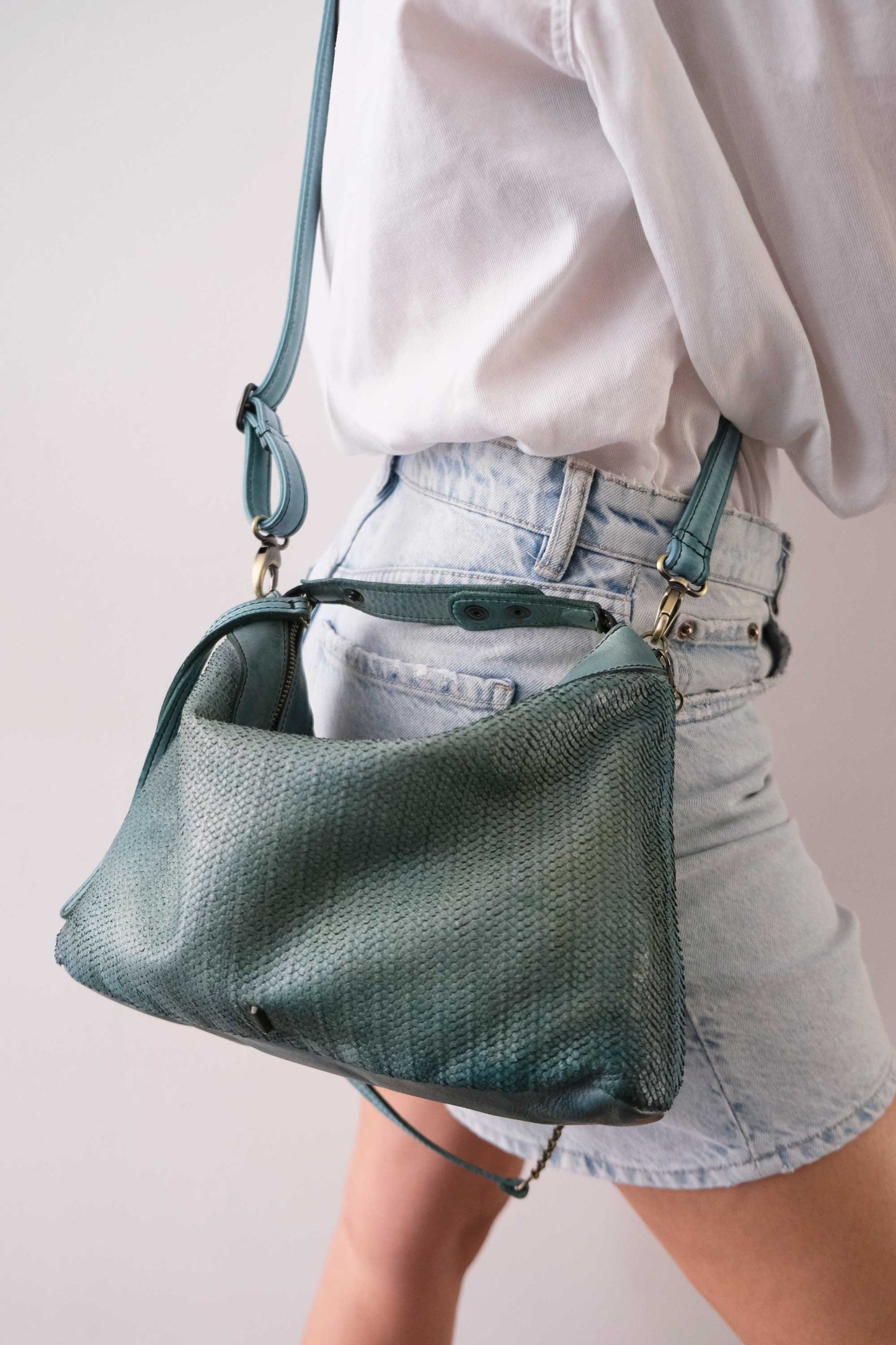 Chicca Media hobo bag in sea green turner wips calf soft leather - Made in Italy -