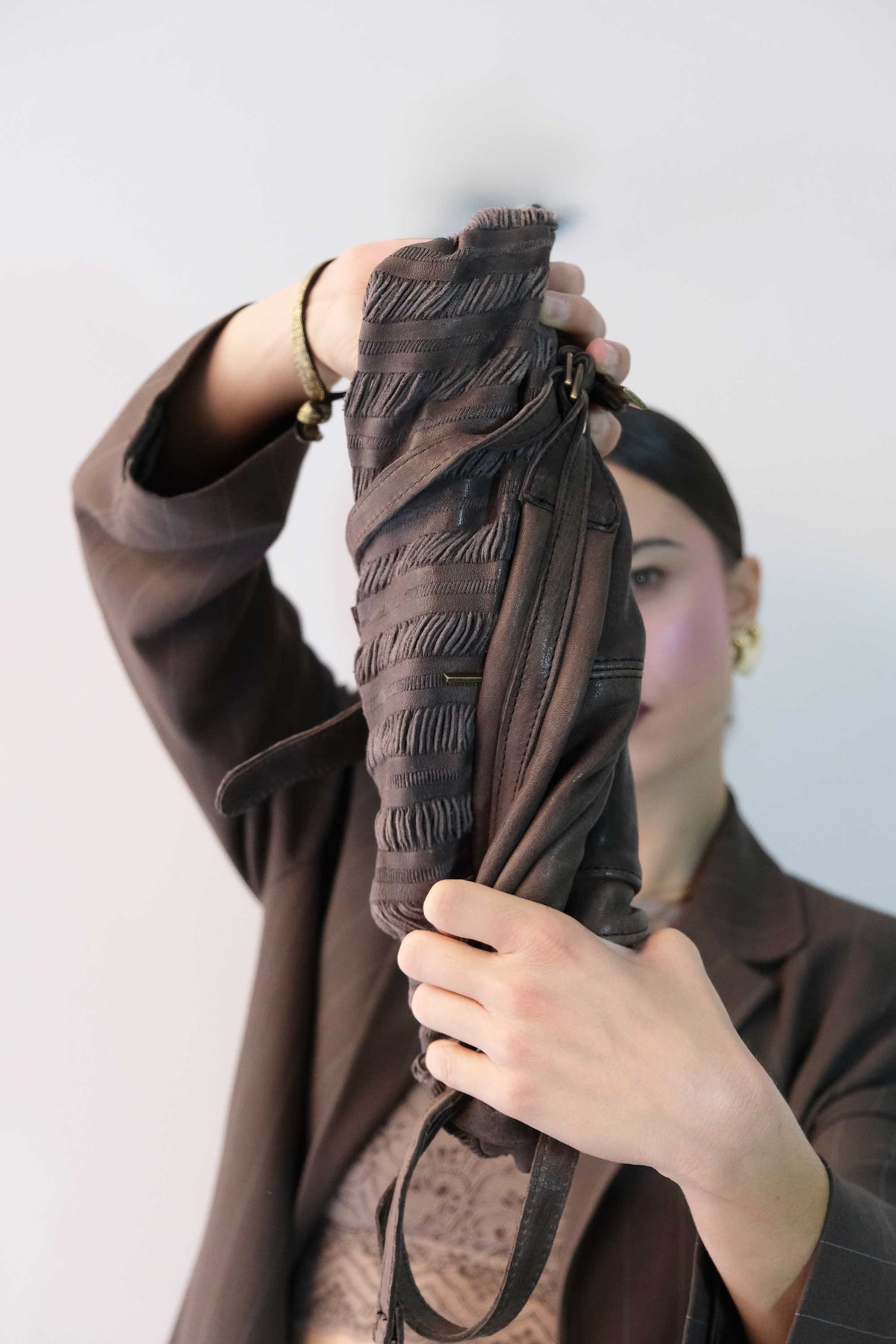 Do saddle bag tobacco in soft nappa fringe - Made in Italy -