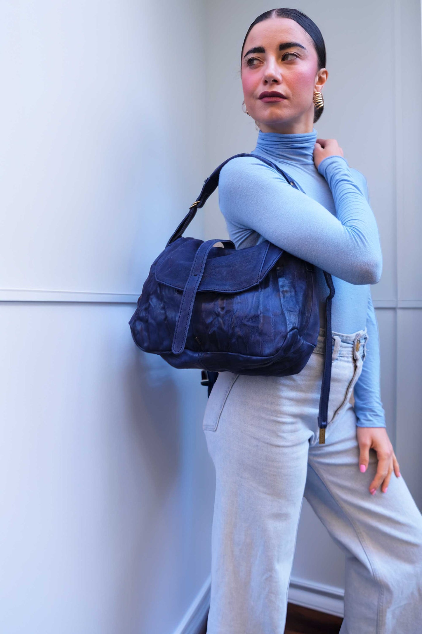 Do saddle bag cobalt in soft nappa lomé - Made in Italy -