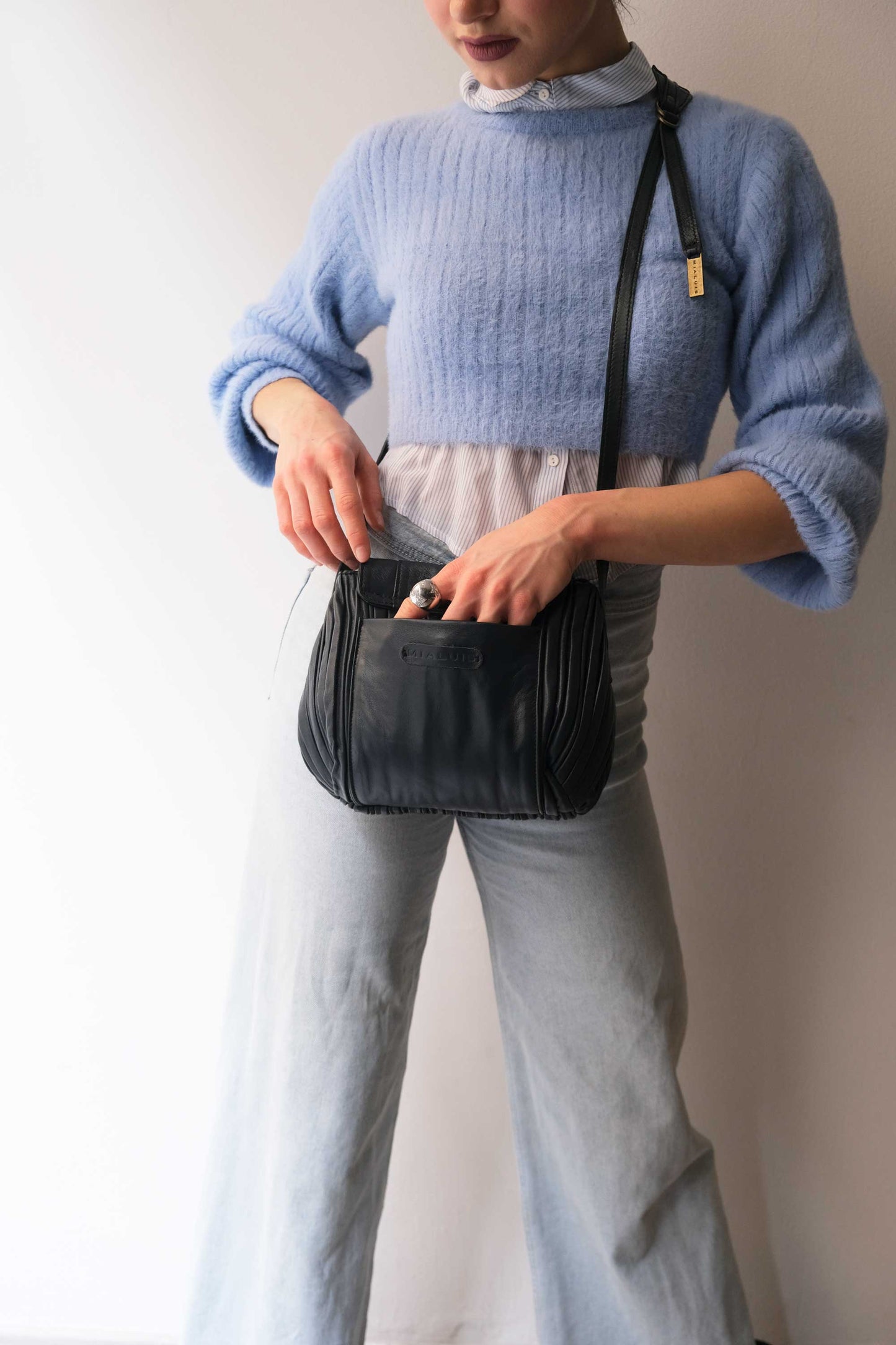 PRE ORDER discount 15%-Do mini saddle bag in pleated navy colour nappa leather - use code PREORDER15 - DELIVERY IS ESTIMATED WITHIN APPROXIMATELY 30 DAYS FROM THE ORDER DATE- Made in Italy -