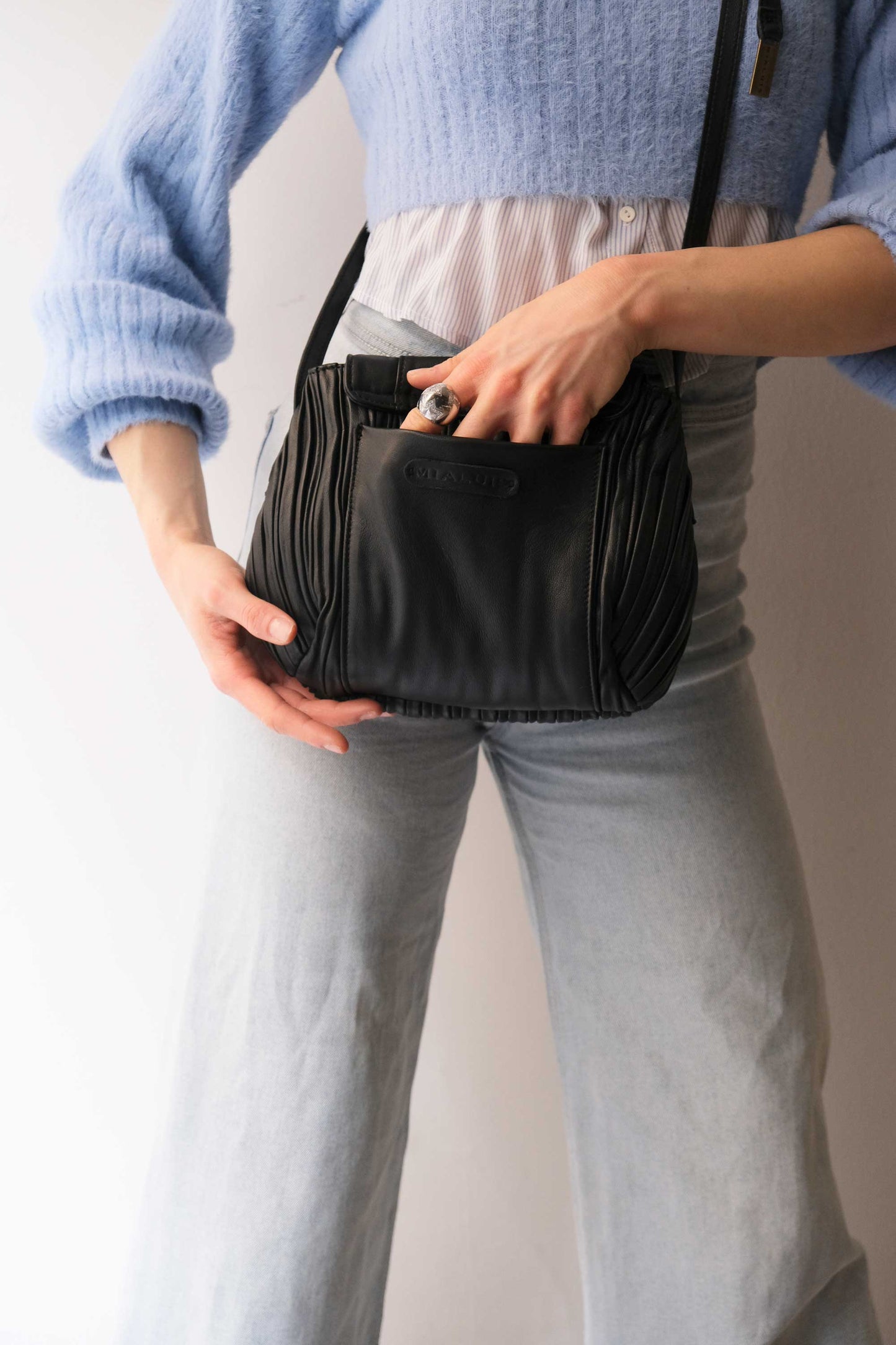 Do mini saddle bag in pleated black colour nappa leather - Made in Italy -