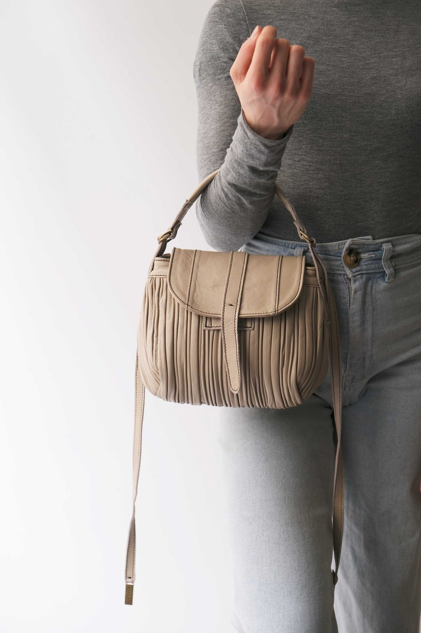 Do mini saddle bag in pleated sand colour nappa leather - Made in Italy -