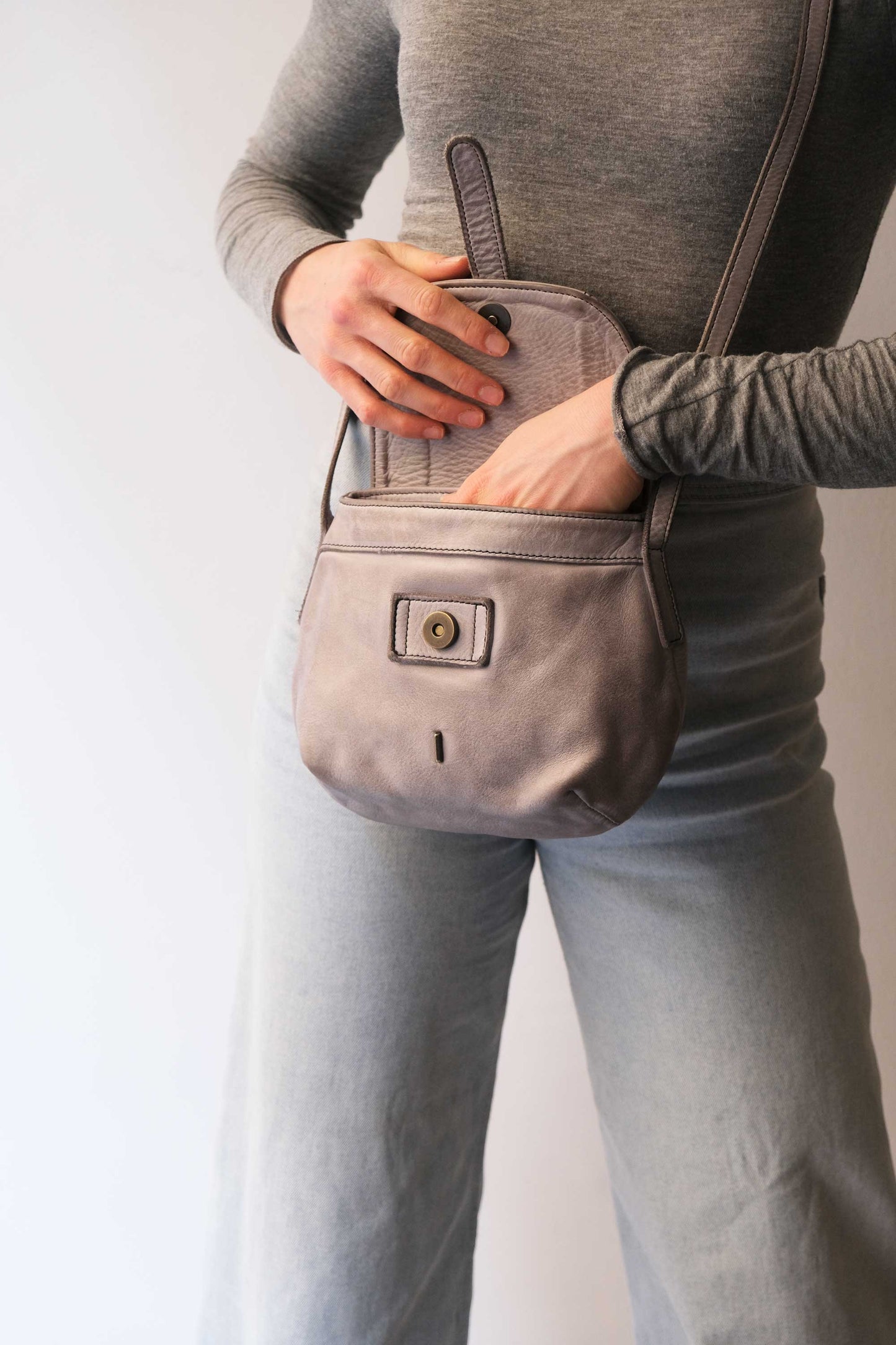 Do mini saddle bag in ash turner calf soft leather - Made in Italy-