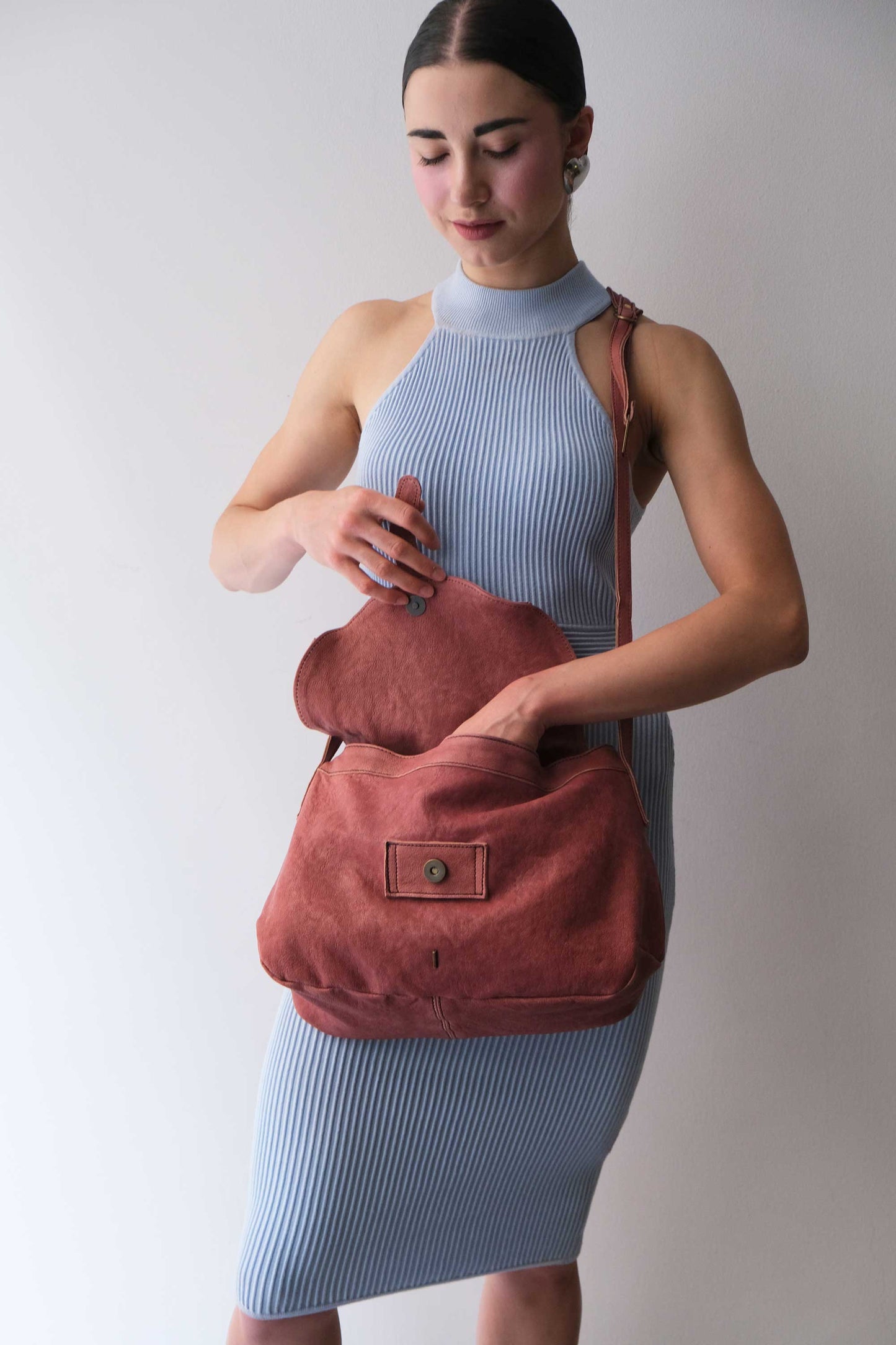 Do saddle bag mauve in soft natural nappa - Made in Italy -