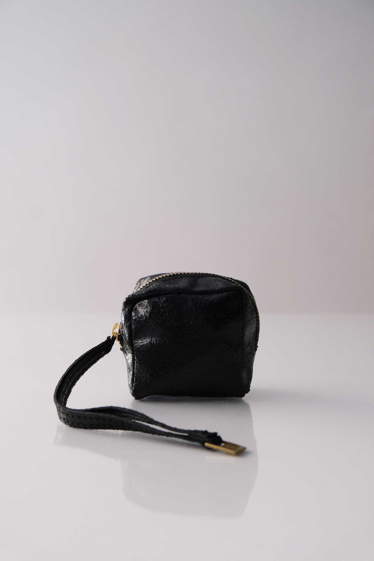 Dream box mini pochette in balck craclè calf leather - Made in Italy -