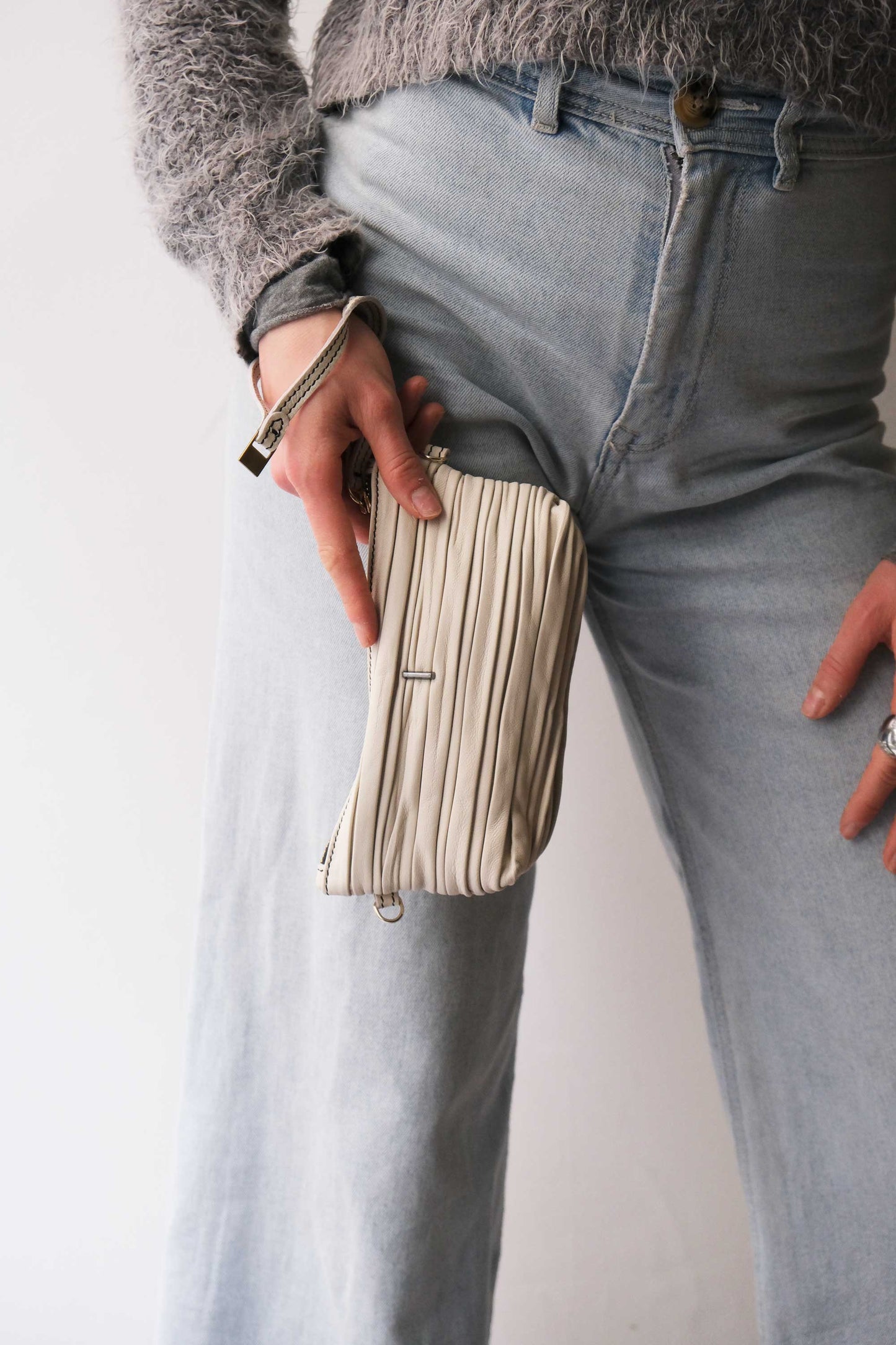 Dream Ti in cream pleated leather - Made in Italy -