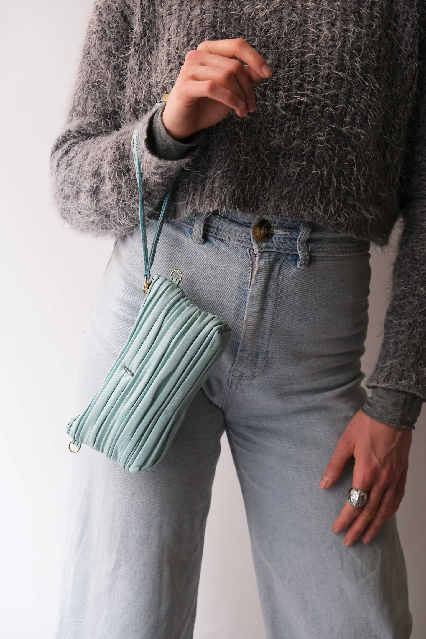 Dream Ti in sea blue pleated leather - Made in Italy -