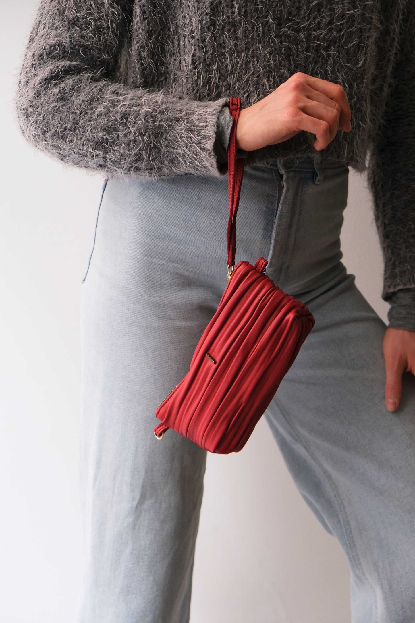 Dream Ti in red pleated leather - Made in Italy -
