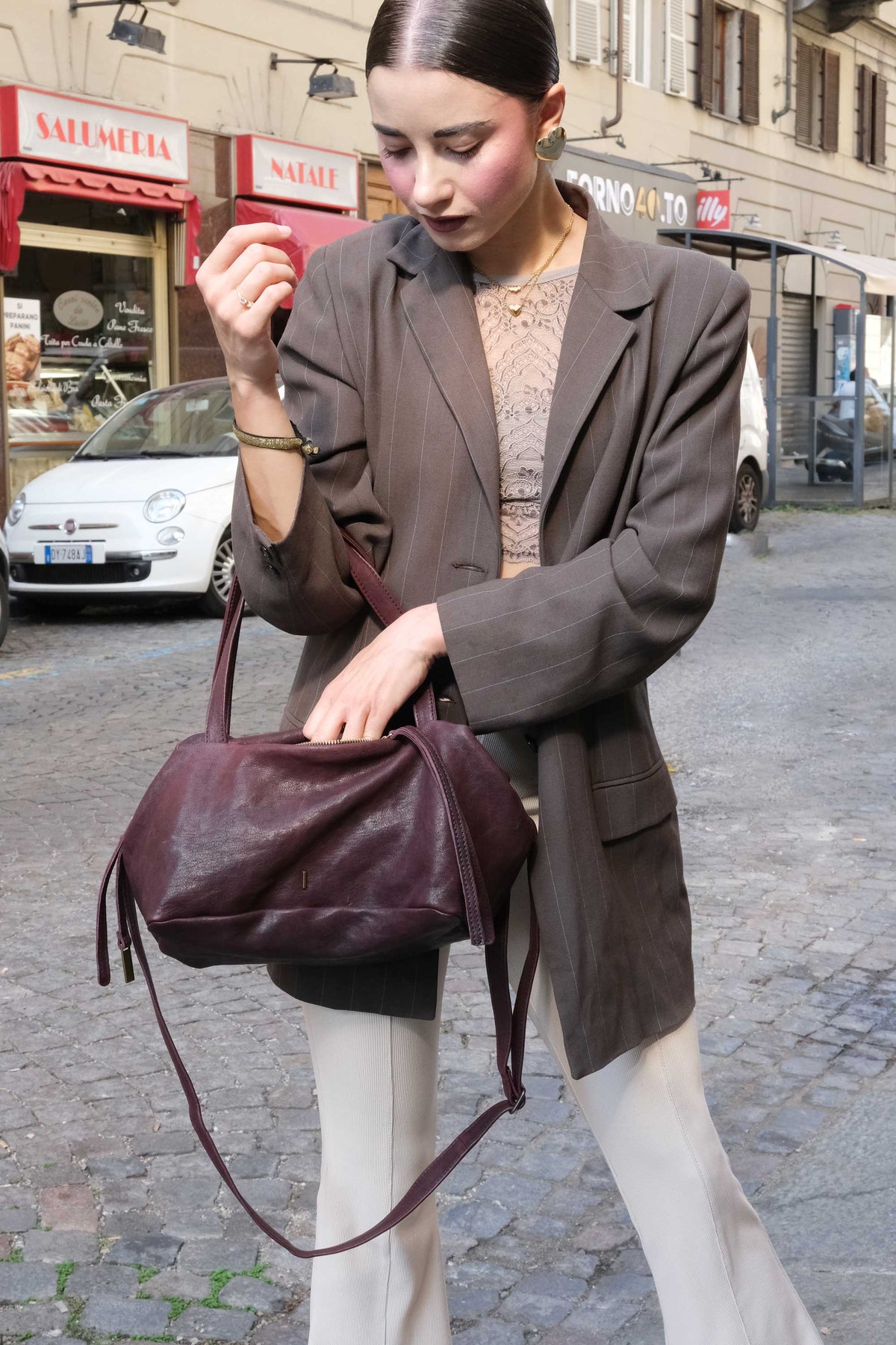 Maribè in plum washed nappa leather  - Made in Italy -