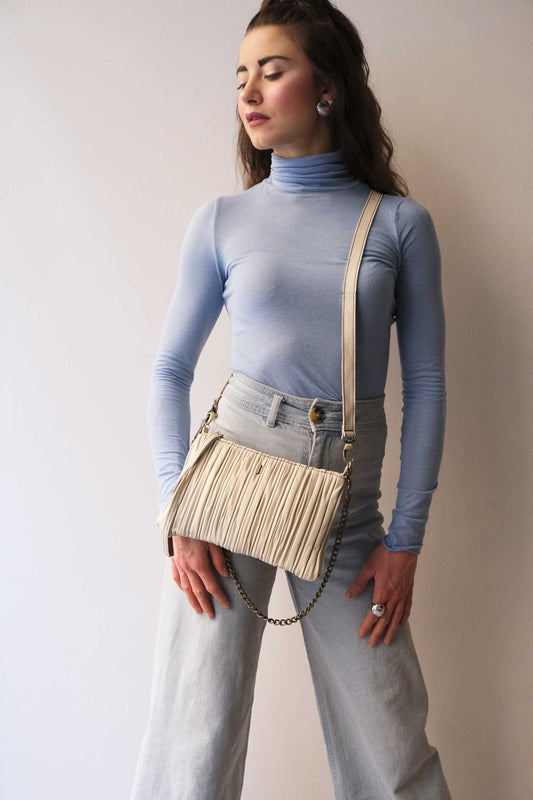 Mikin pochette in cream pleated leather - Made in Italy -