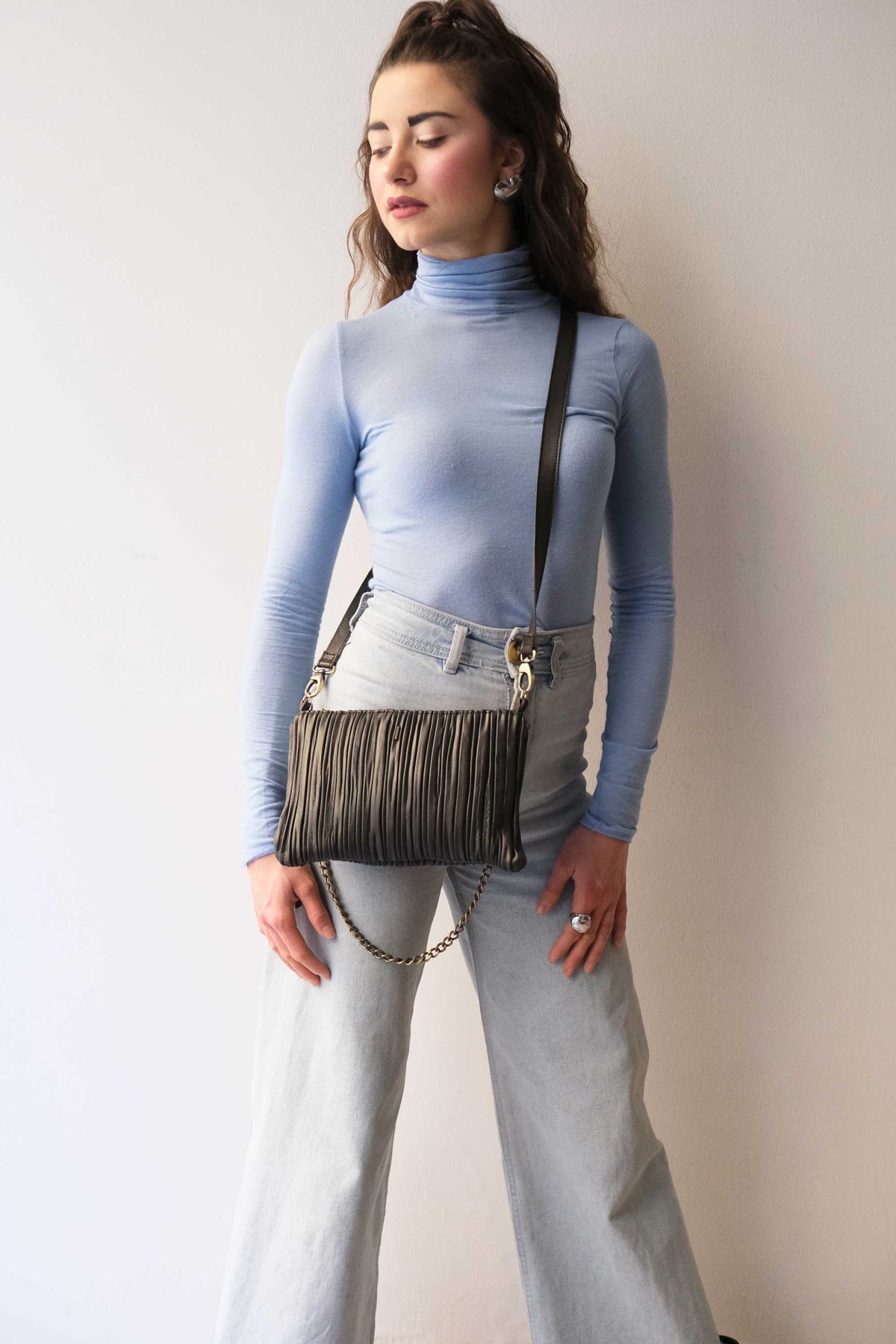 Mikin pochette in brown pleated leather - Made in Italy -