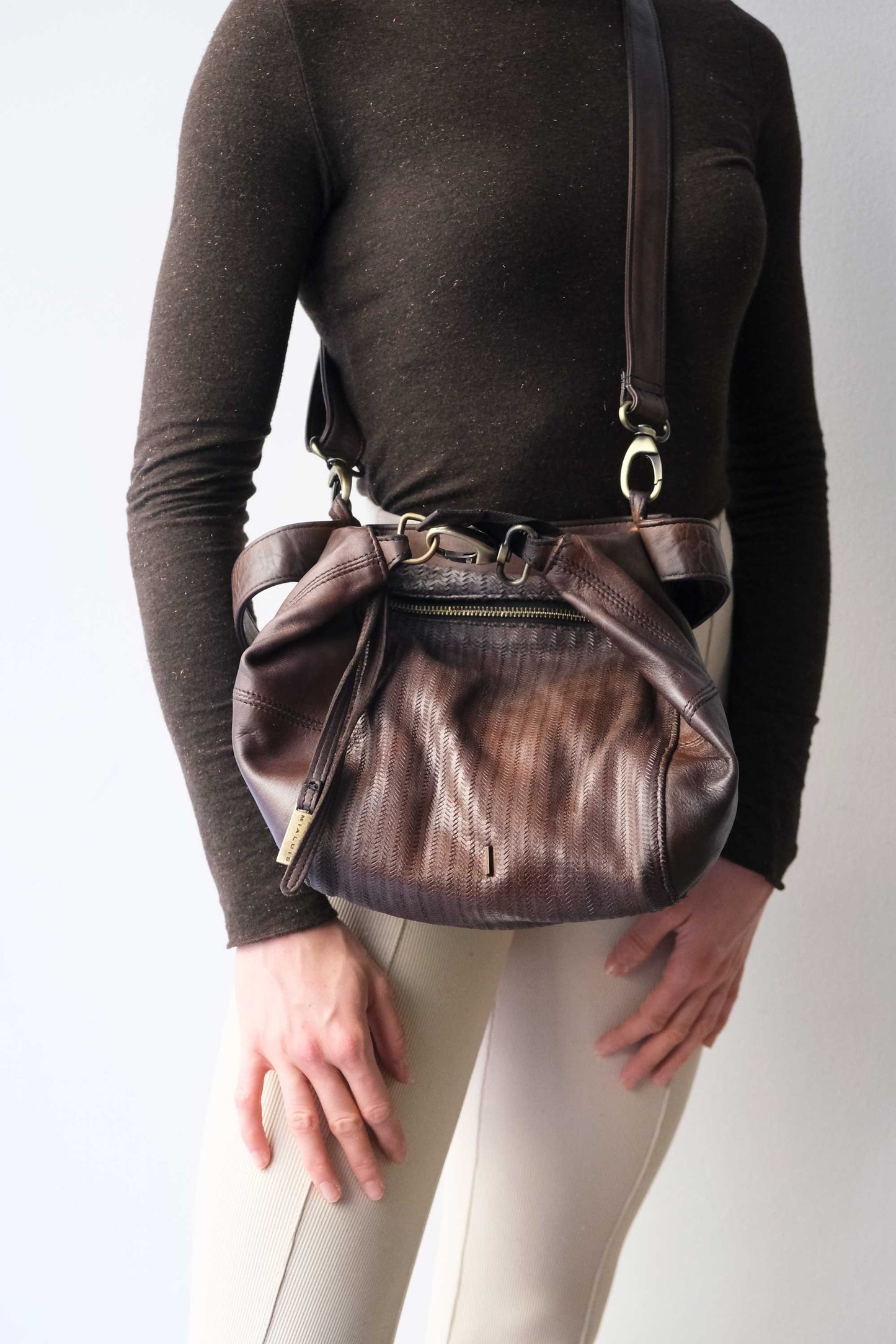 Mina media tote bag in turner caffè soft leather - Made in Italy -