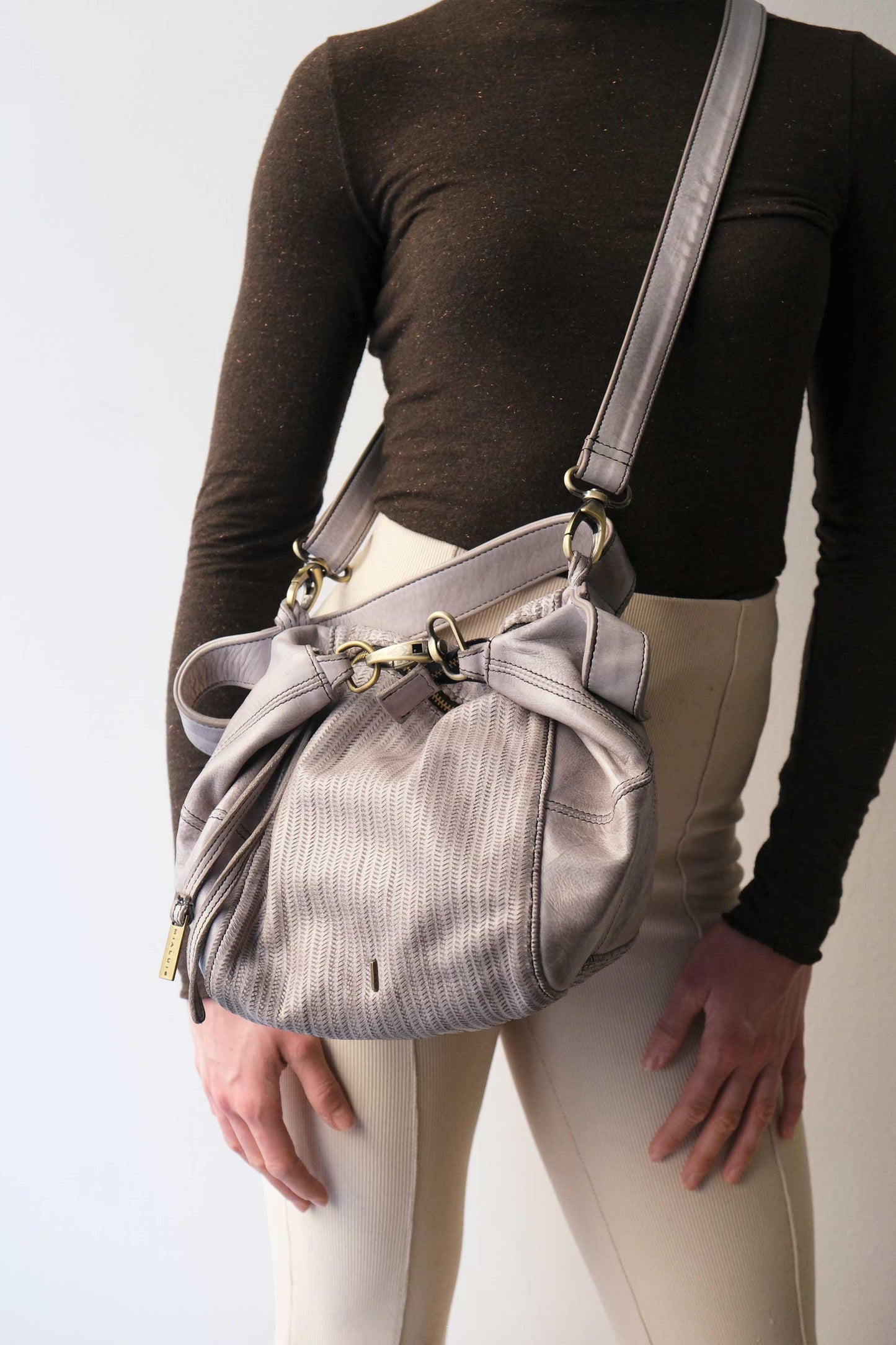 Mina media tote bag in turner ash soft leather - Made in Italy -