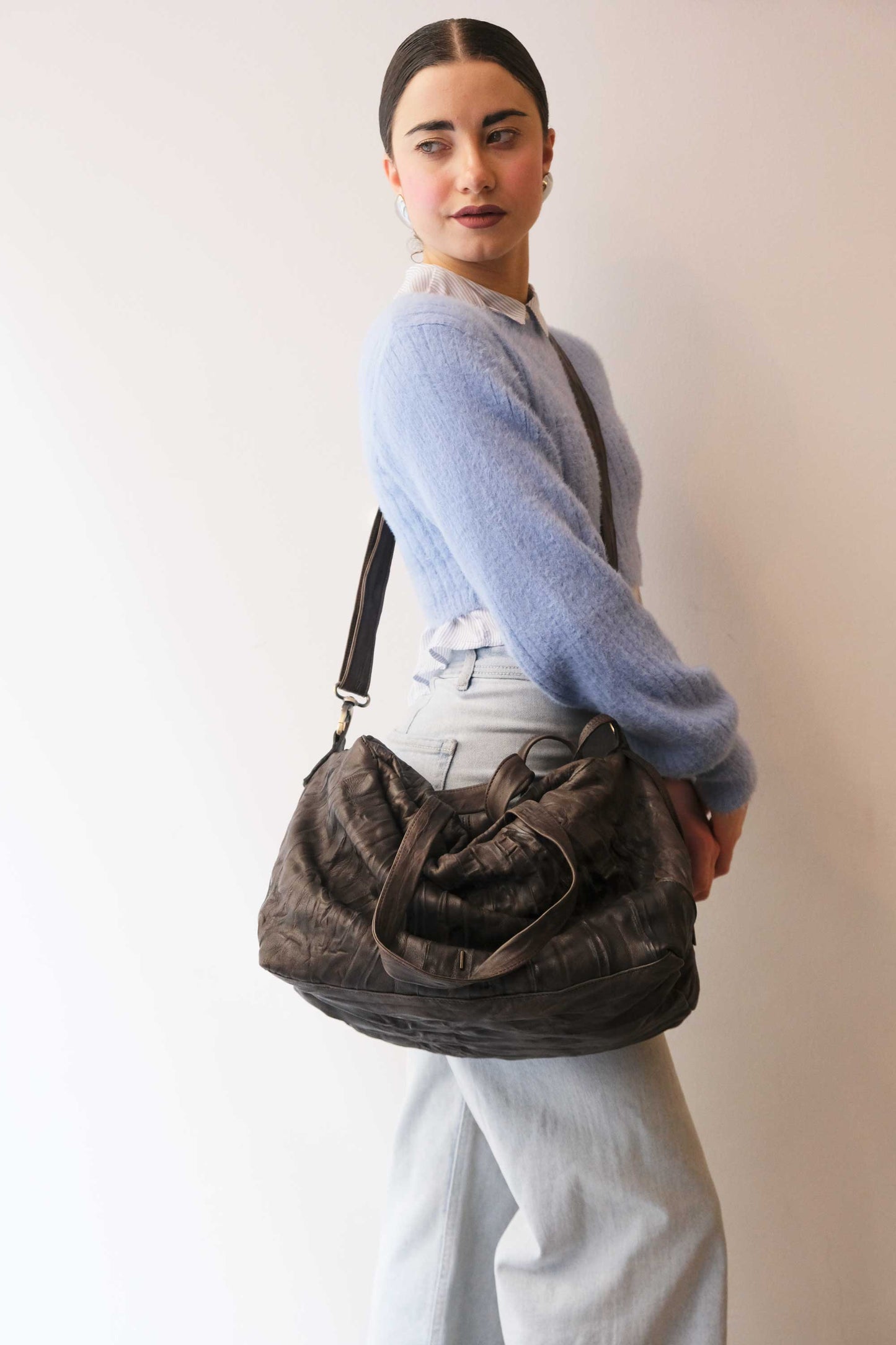 Pilli bag in brown lome soft leather - Made in Italy -