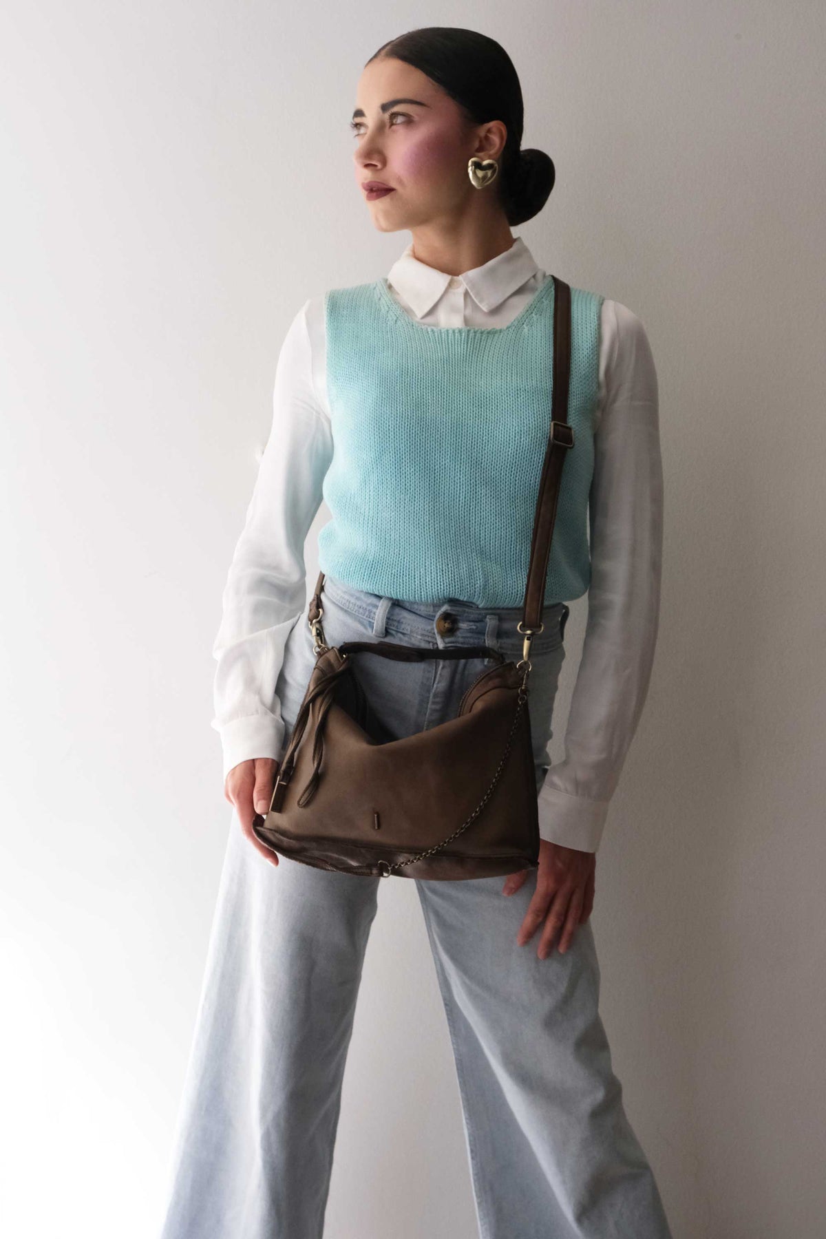 Rechi media hobo bag moss green garment-dyed leather - Made in Italy -