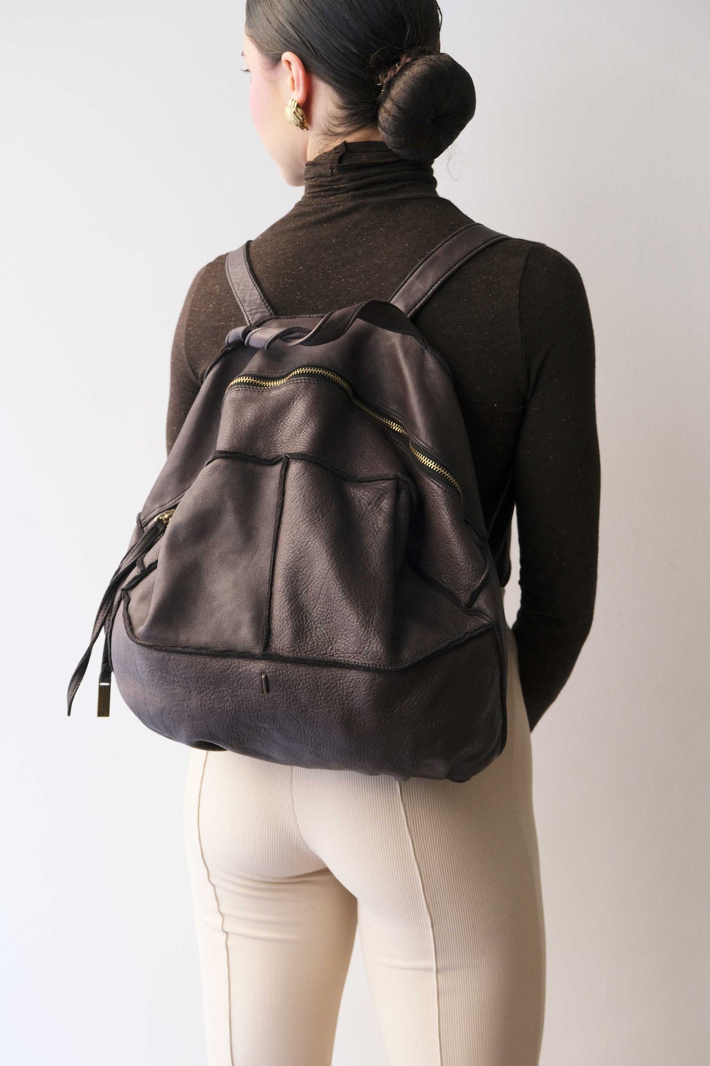 Reneri backpack brown garment-dyed leather - Made in Italy -