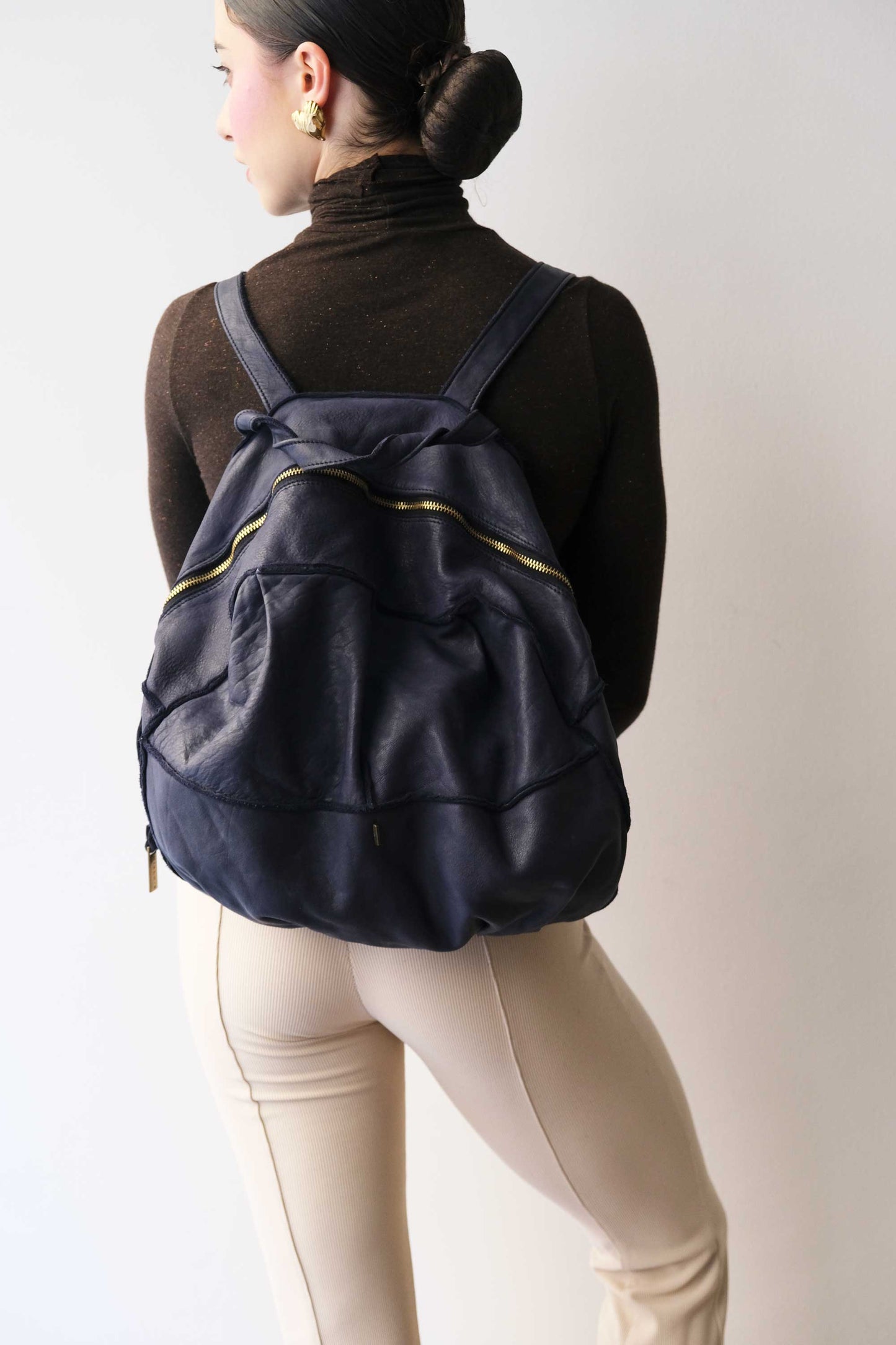 Reneri backpack navy garment-dyed leather - Made in Italy -