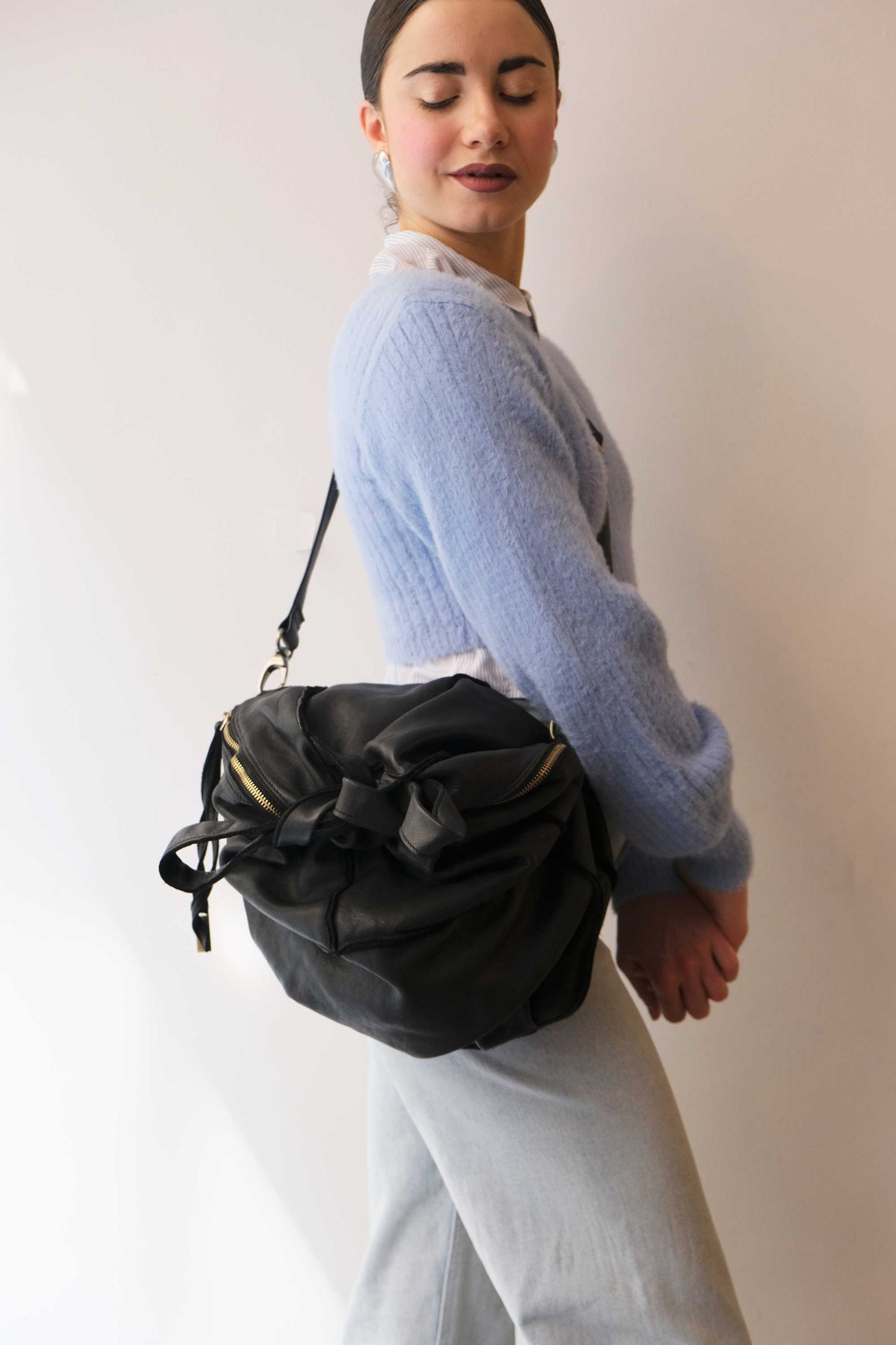 Reri bag black garment-dyed leather - Made in Italy -