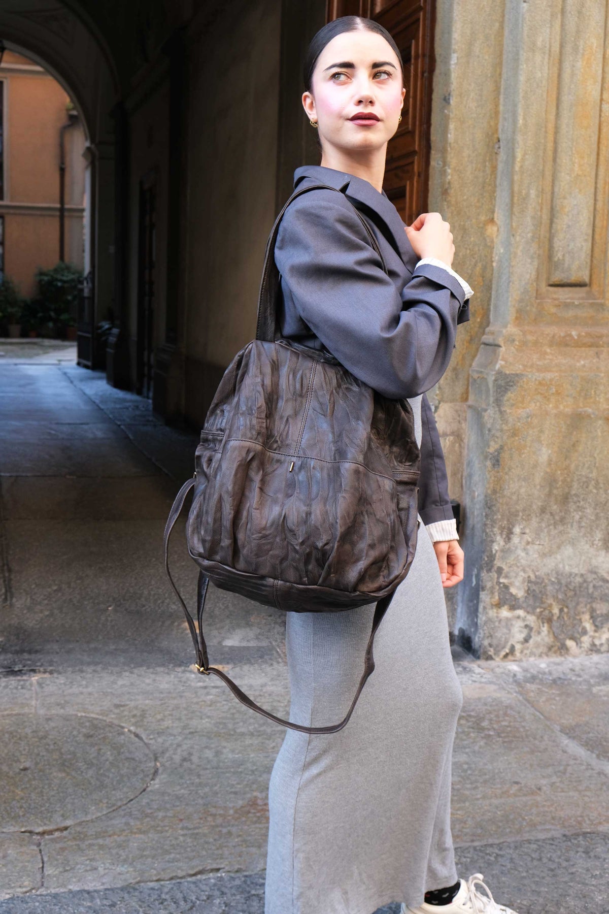 Riri tote bag in soft nappa lomé brown - Made in Italy -