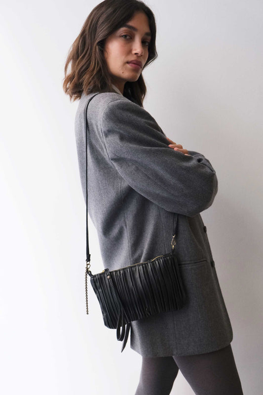 Tina pochette in black pleated leather - Made in Italy -