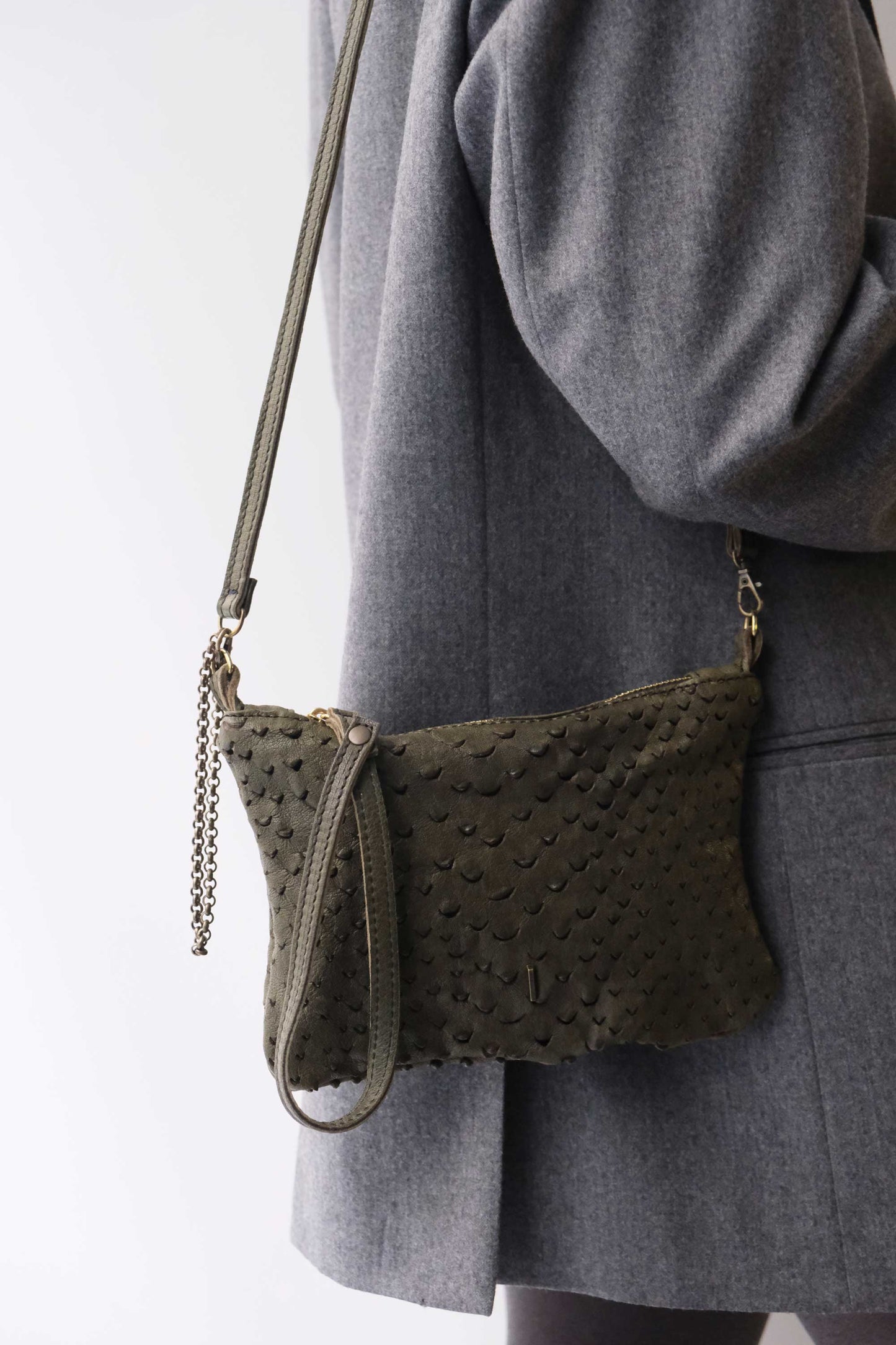 Tina pochette in forest perforated leather - Made in Italy -