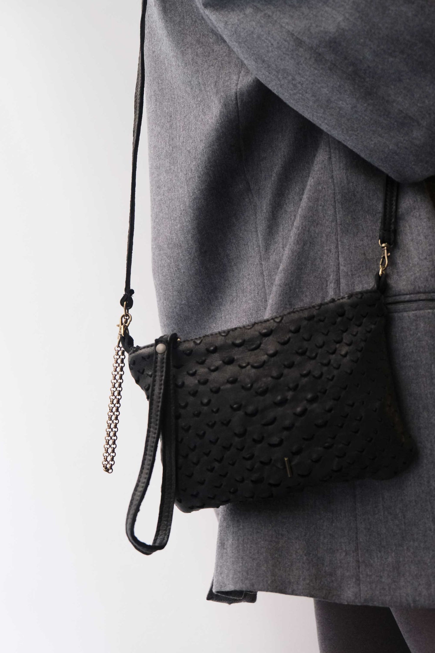 Tina pochette in black perforated leather - Made in Italy -