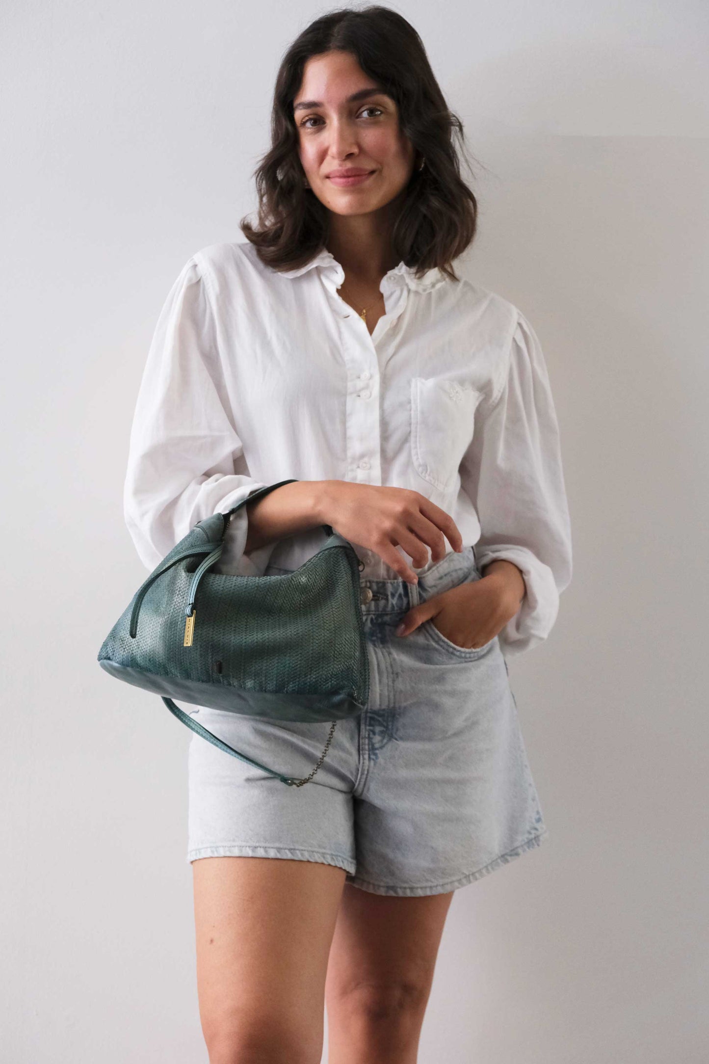 Chicca Media hobo bag in sea green turner wips calf soft leather - Made in Italy -