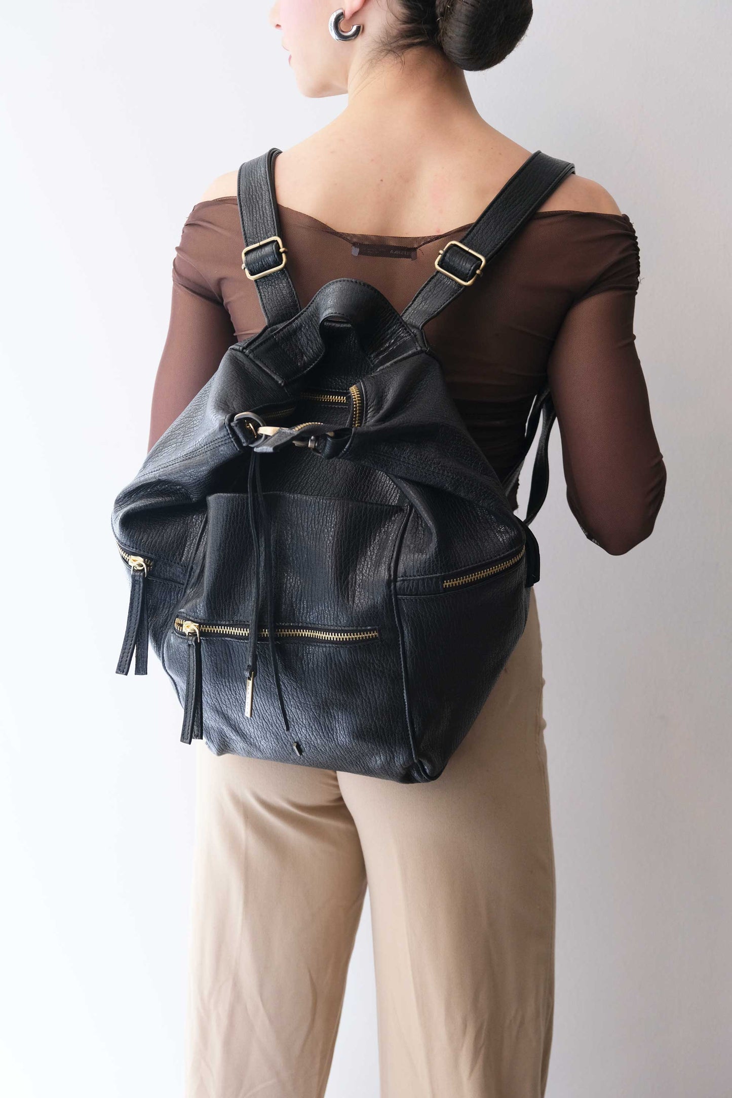 Vicky2 backpack in black shark-print vegetable-tanned nappa leather - Made in Italy -