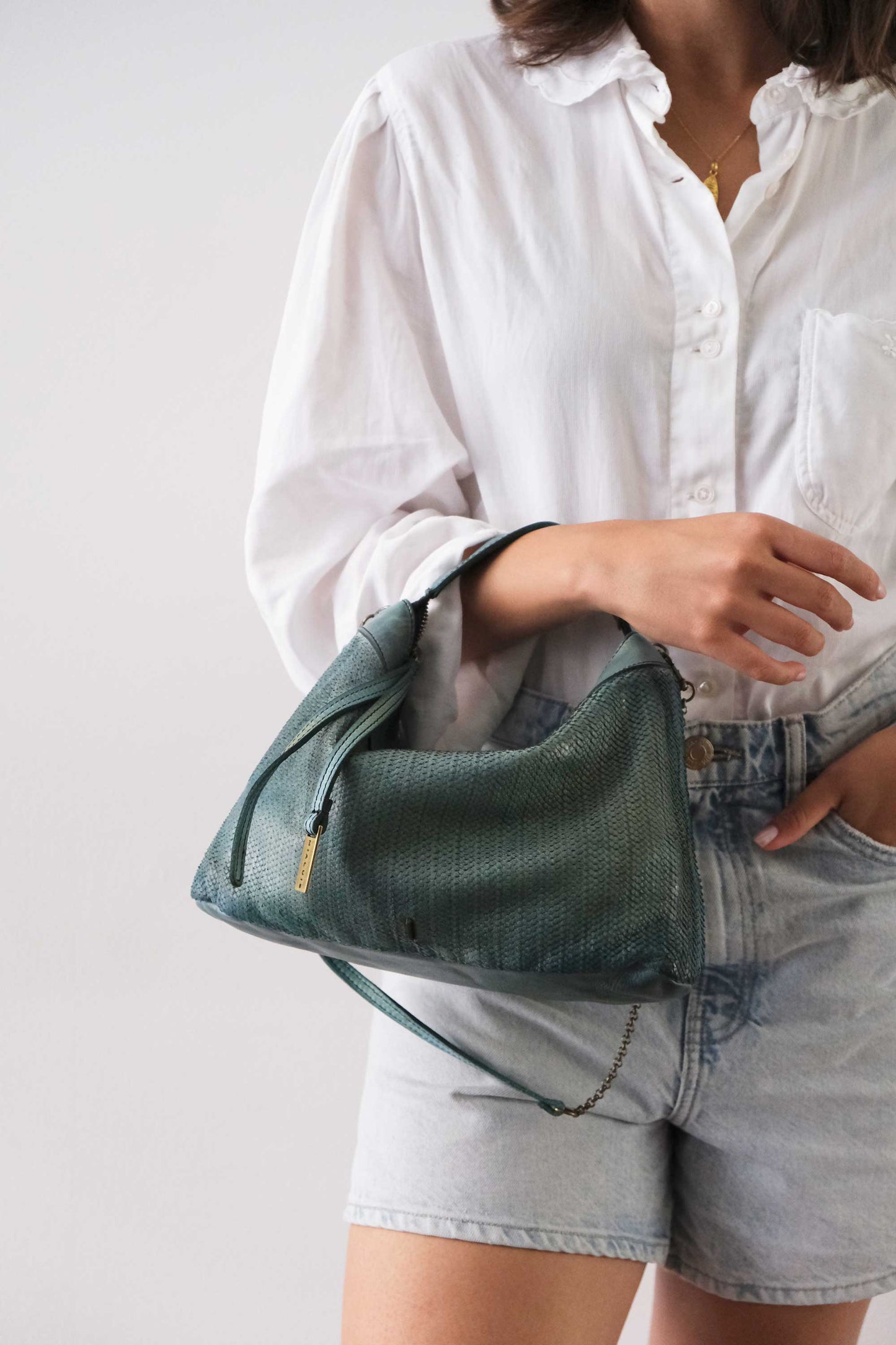 Chicca Media hobo bag in sea green turner wips calf soft leather - Made in Italy -