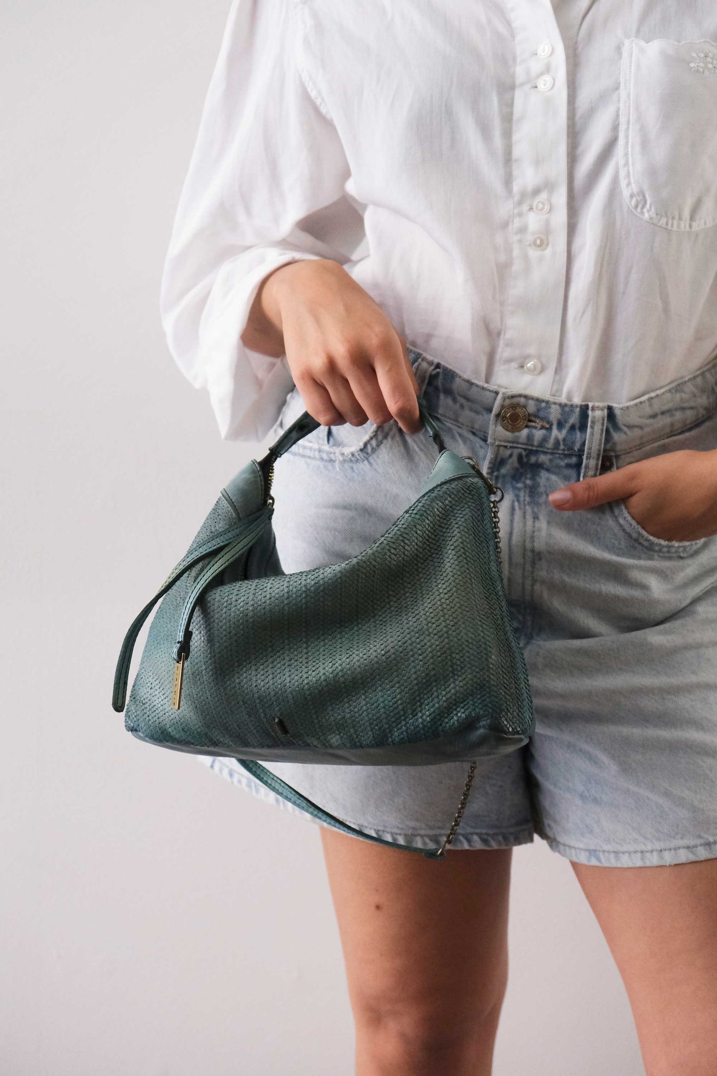 Chicca Media hobo bag in sea green turner wips calf soft leather - Made in Italy -