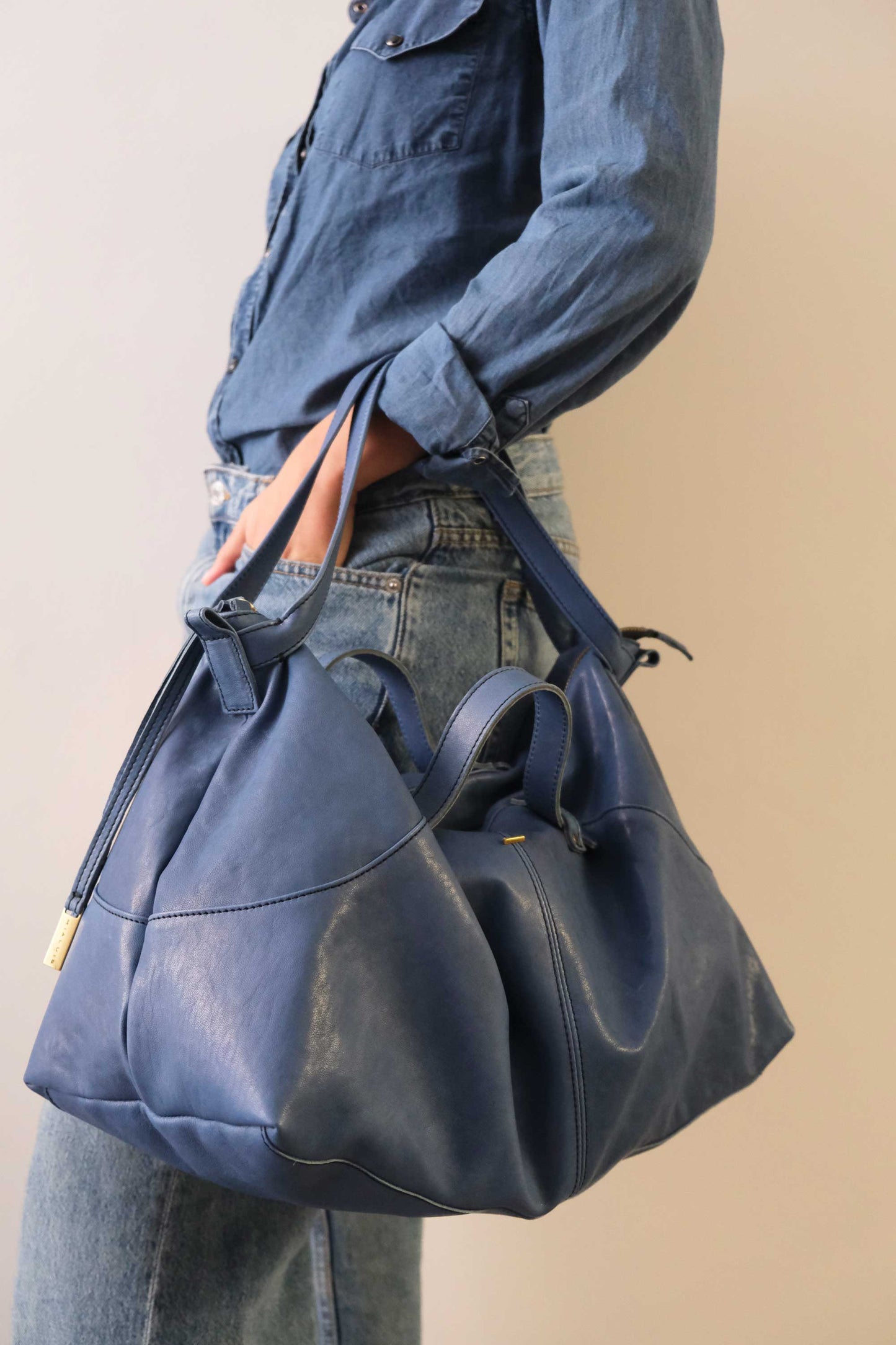 Borsa a tracolla, a mano e a spalla in nappa denim