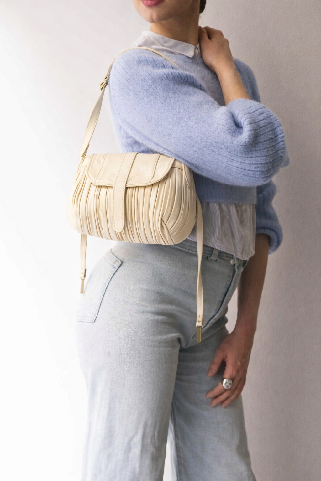 PRE ORDER discount 15%-Do mini saddle bag in pleated creamcolour nappa leather - use code PREORDER15 - DELIVERY IS ESTIMATED WITHIN APPROXIMATELY 30 DAYS FROM THE ORDER DATE- Made in Italy -