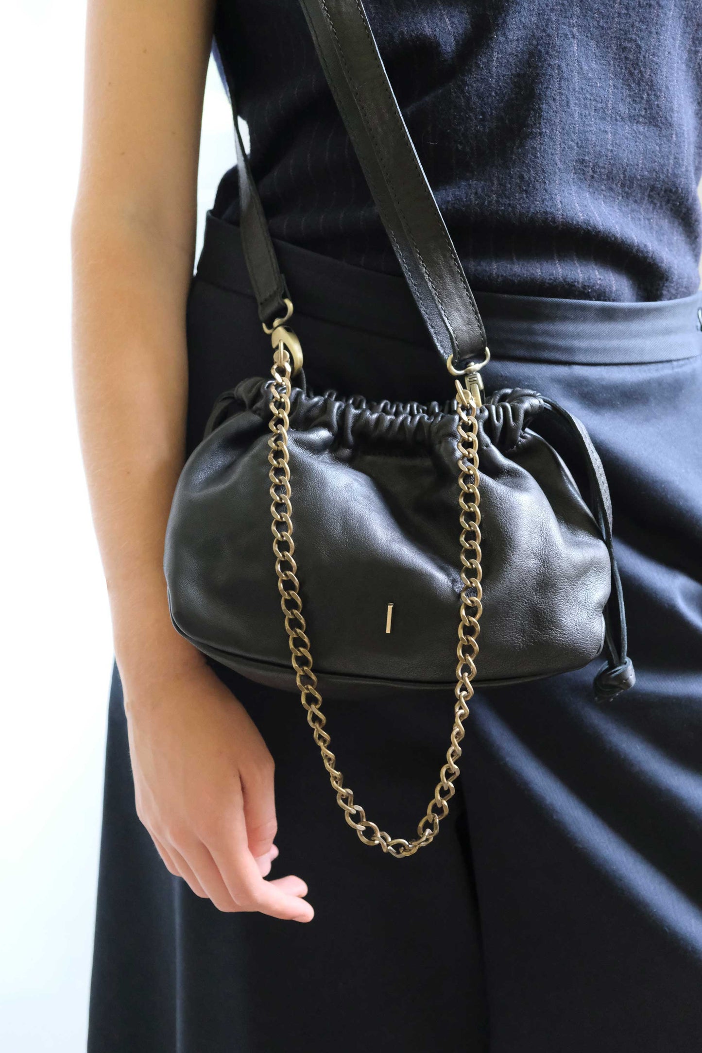 Agnes mini pochette in black nappa vegetable leather -Made in Italy -