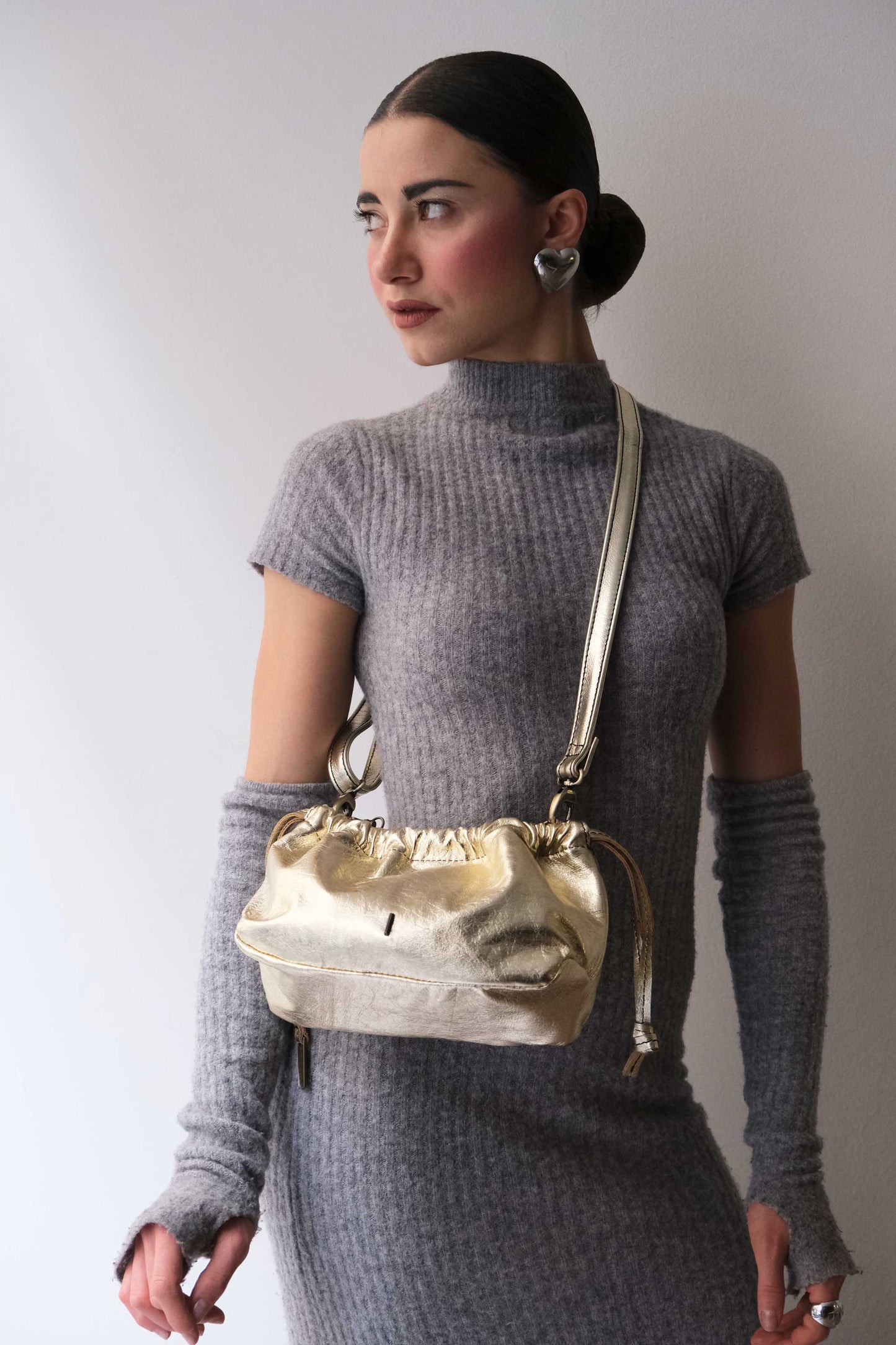 Agnes Mini in gold laminated calf leather – Made in Italy -