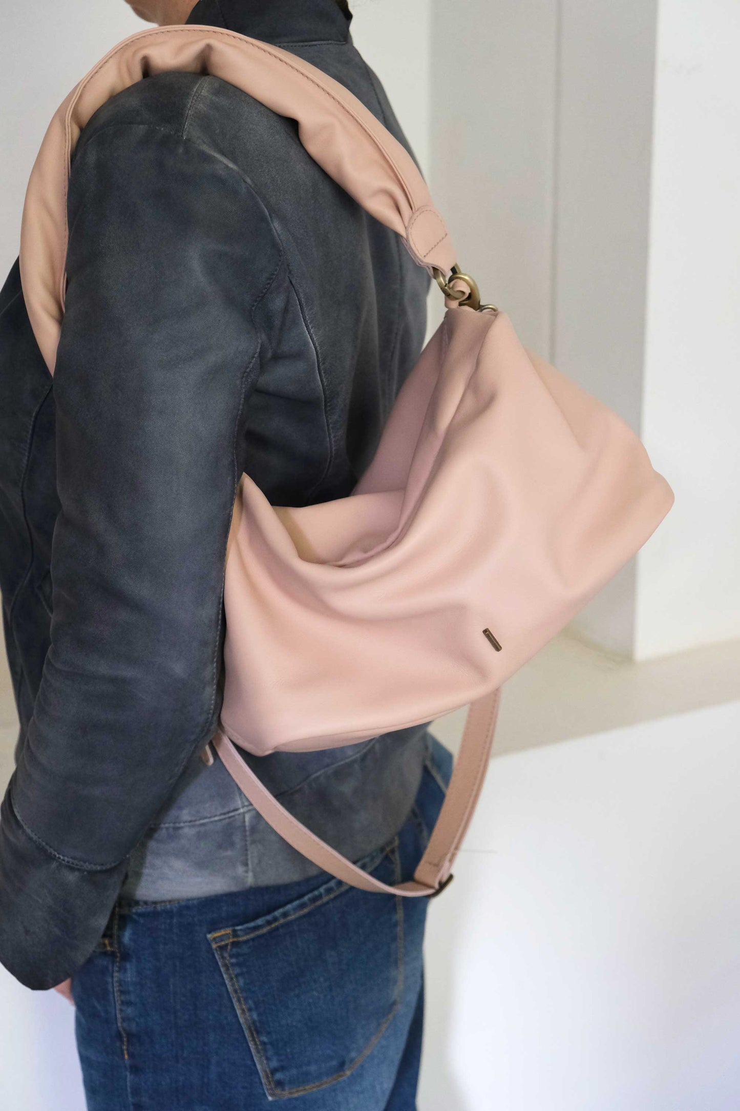Bobo top handle bag in soft powder leather