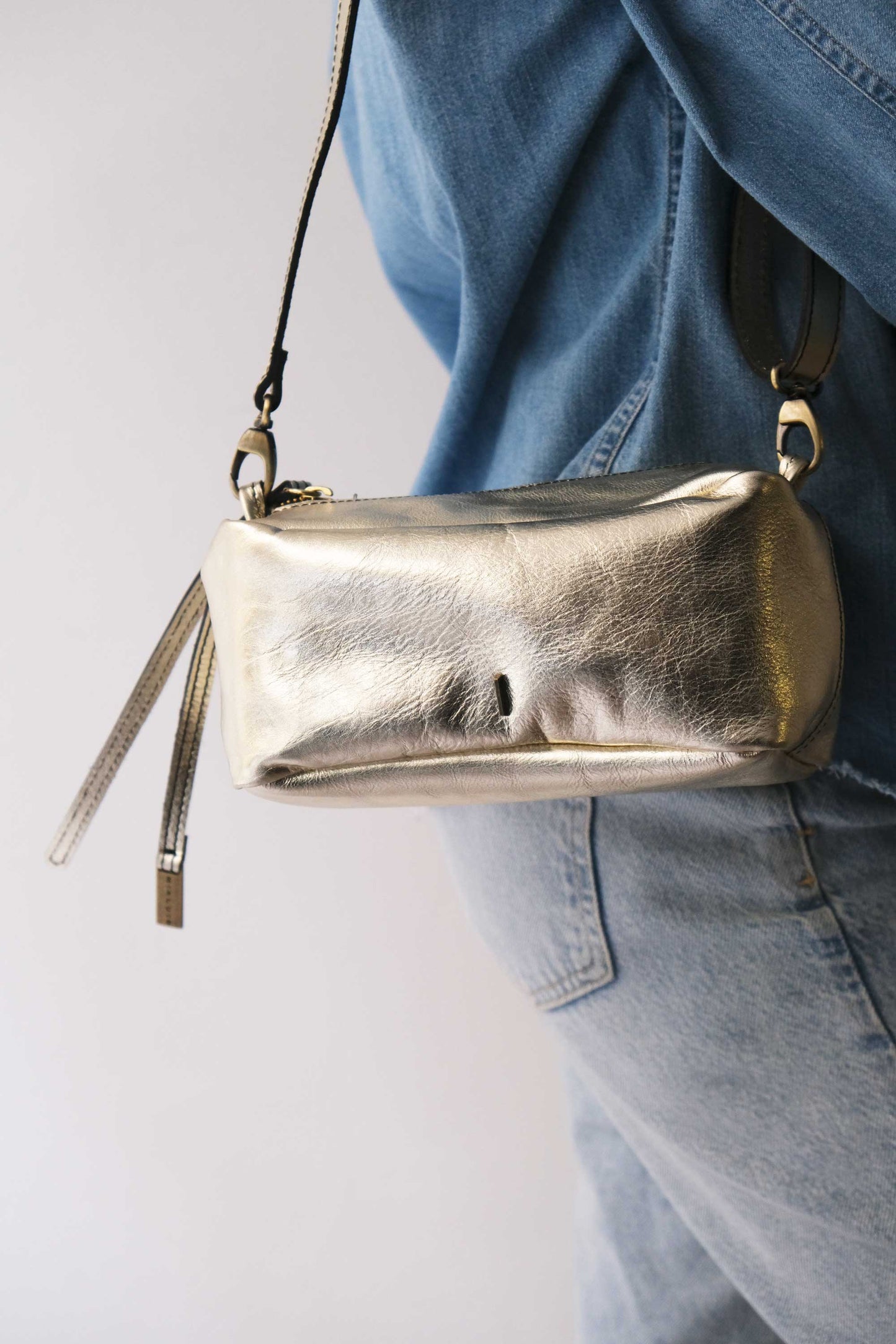 Bobo mini in laminated gold leather nappa - Made in Italy -