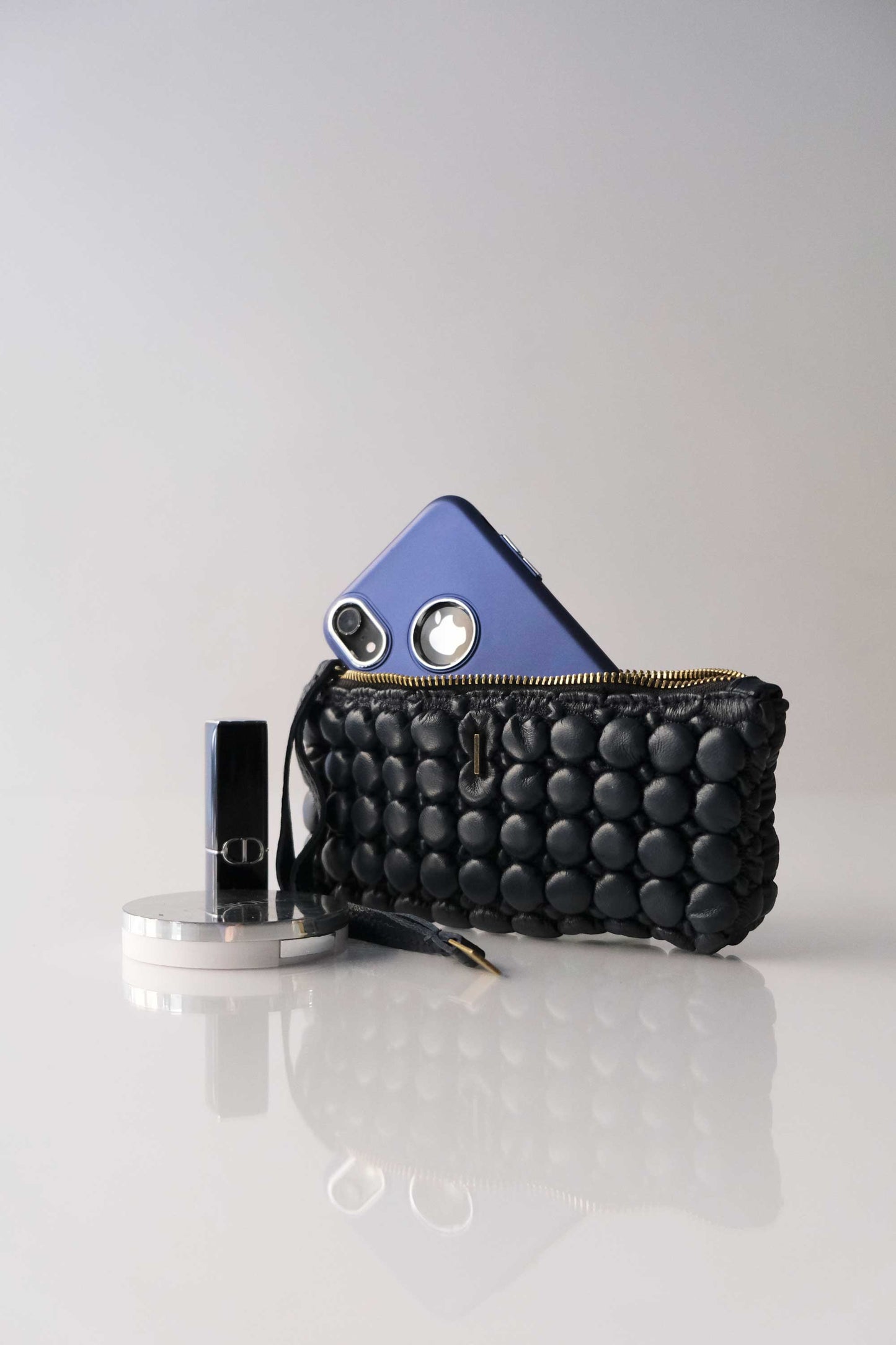 Bubble Mialuis in pleated bubble navy soft nappa leather - Made in Italy -