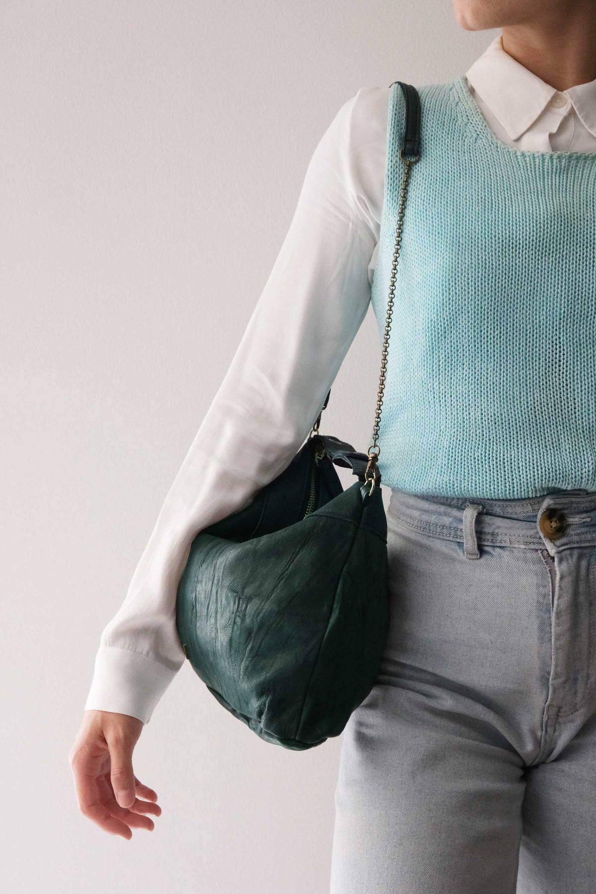 Chicca Media hobo bag in teal lomé nappa - Made in Italy -
