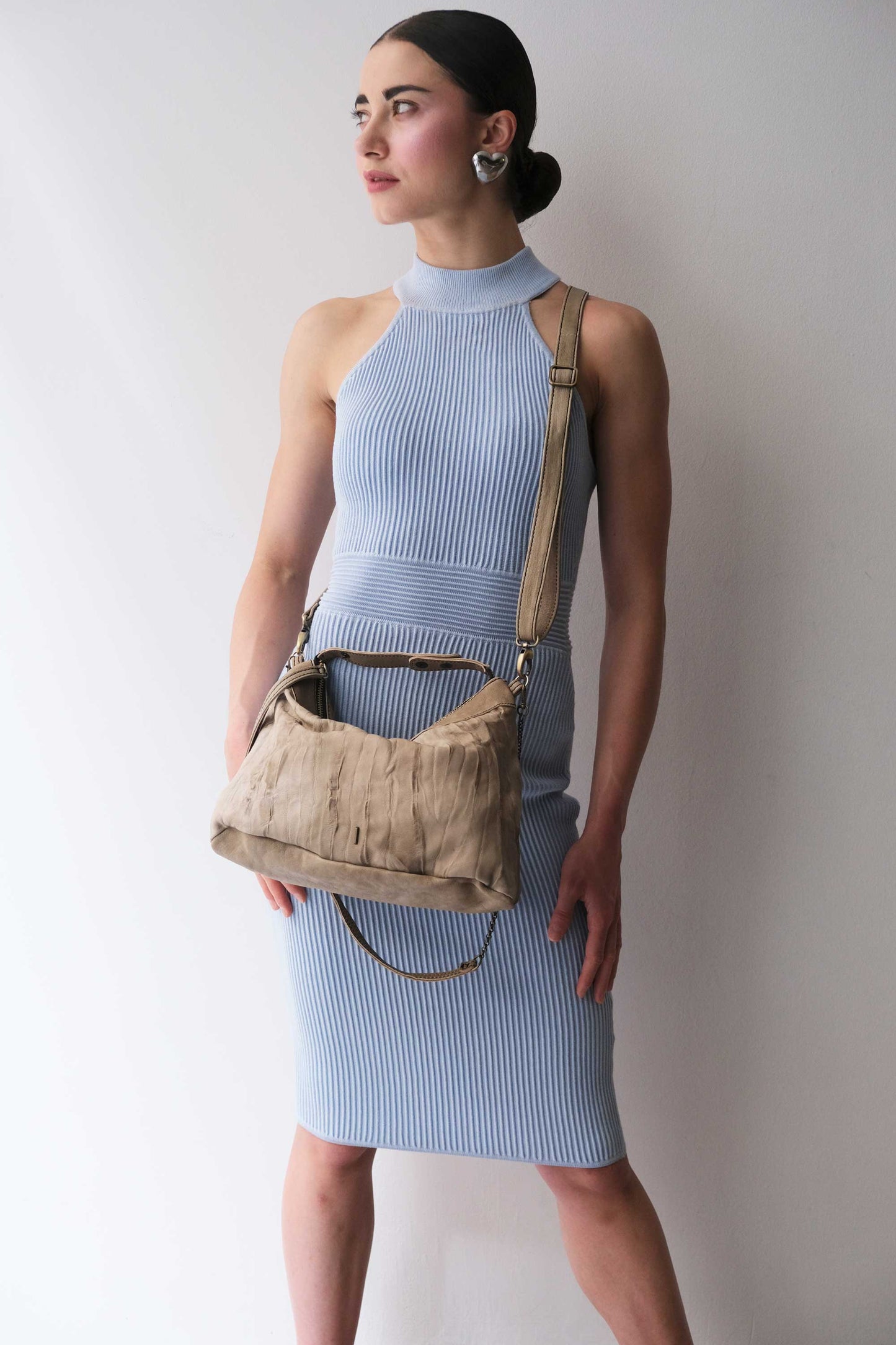 Chicca Media hobo bag in shark lomé nappa - Made in Italy -