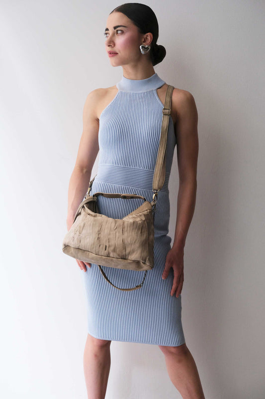 Chicca Media hobo bag in shark lomé nappa - Made in Italy -