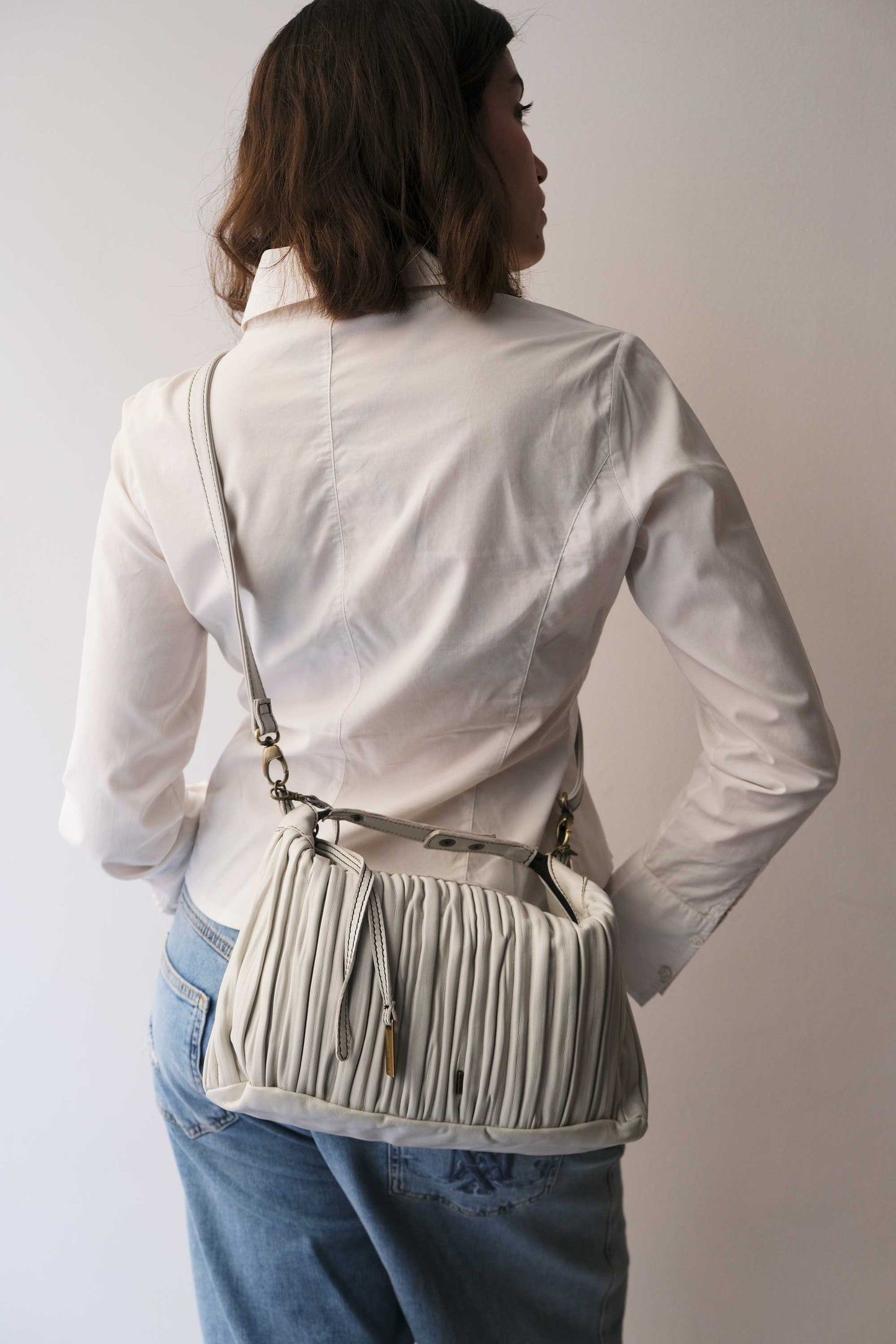 PRE ORDER discount 15%- Chicca Media hobo bag in ice grey pleated leather- use code PREORDER15- DELIVERY DELIVERY END FEBRUARY - Made in Italy -